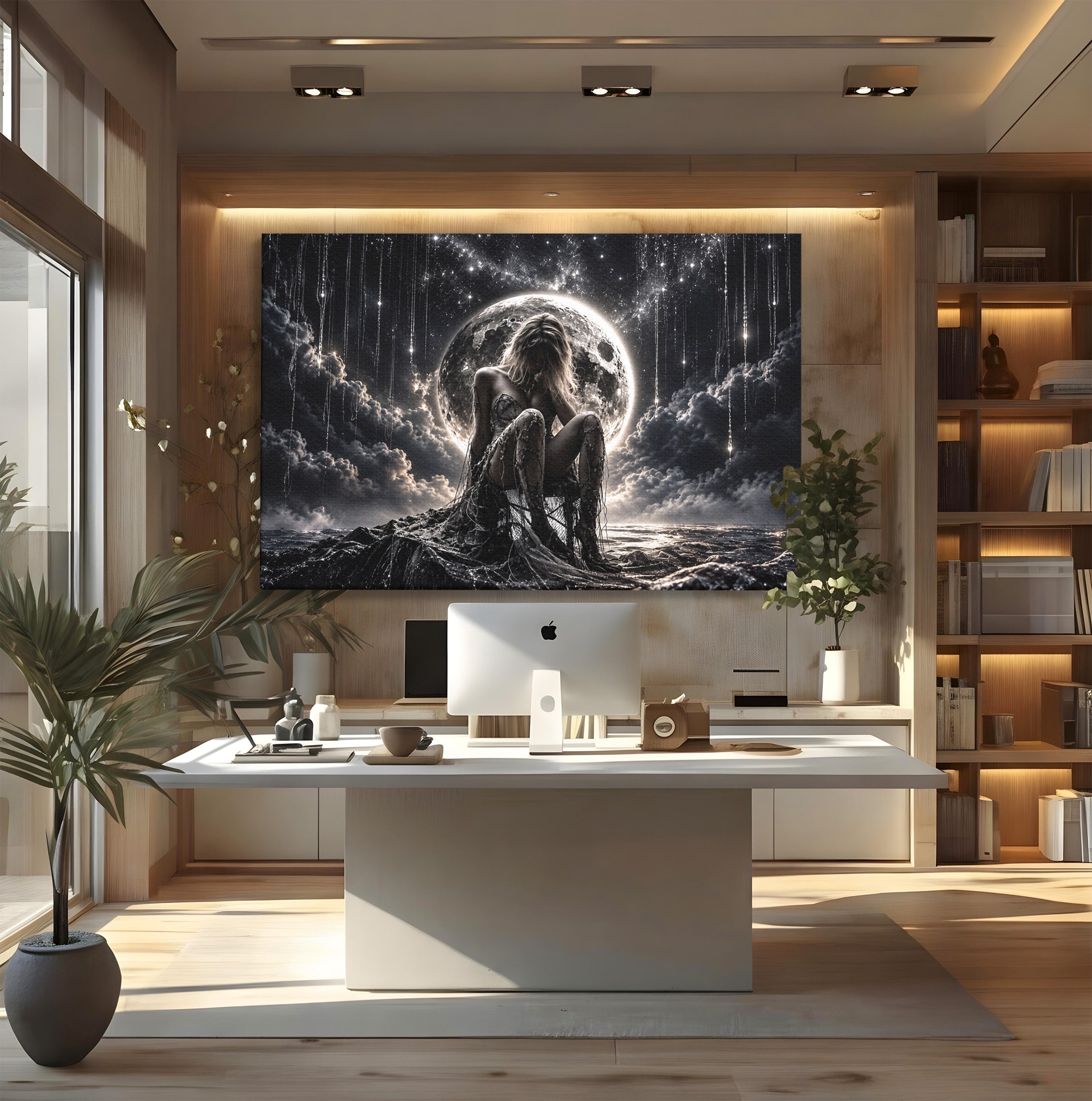 Tablou Canvas Premium LuxCanva® U1234, Luna Misterioasa, Luna, Femeie, Mister, Noapte, Dormitor, Culori Vibrante