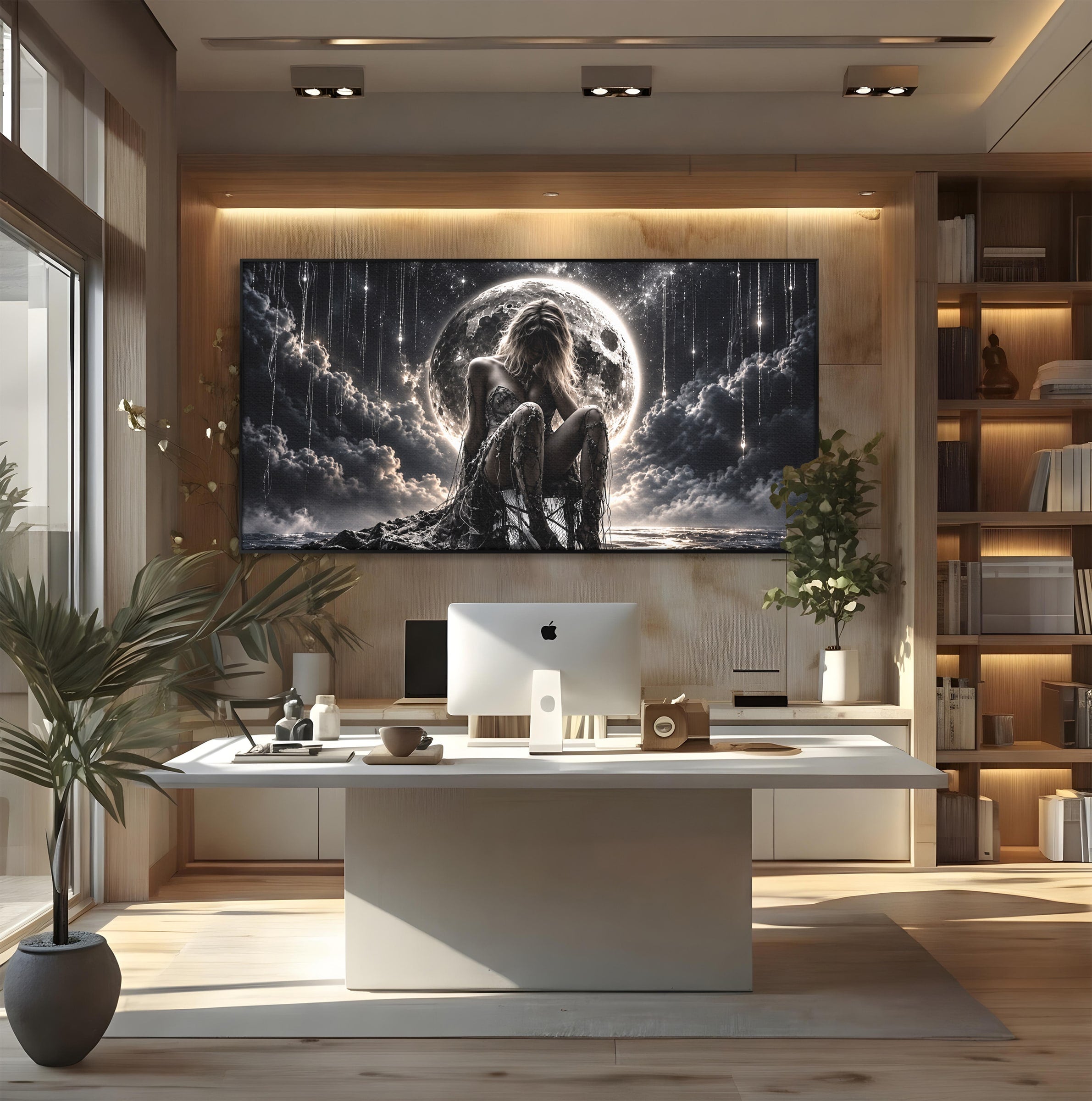 Tablou Canvas Premium LuxCanva® U1234, Luna Misterioasa, Luna, Femeie, Mister, Noapte, Dormitor, Culori Vibrante
