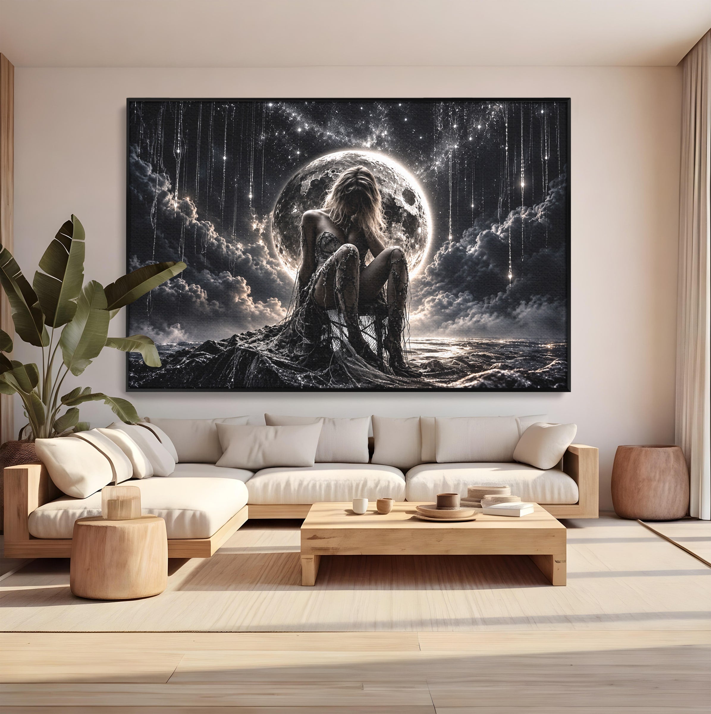 Tablou Canvas Premium LuxCanva® U1234, Luna Misterioasa, Luna, Femeie, Mister, Noapte, Dormitor, Culori Vibrante