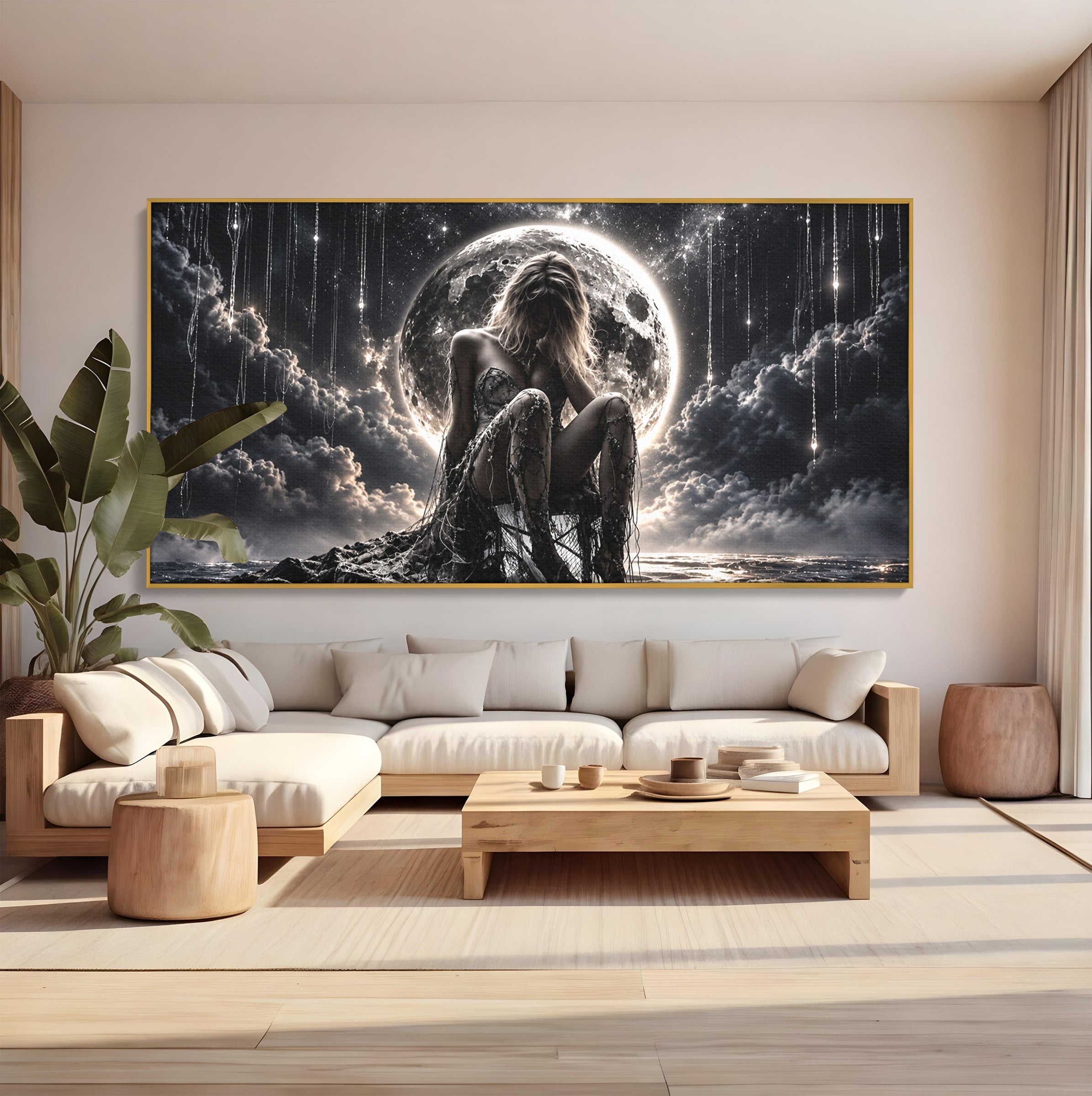 Tablou Canvas Premium LuxCanva® U1234, Luna Misterioasa, Luna, Femeie, Mister, Noapte, Dormitor, Culori Vibrante