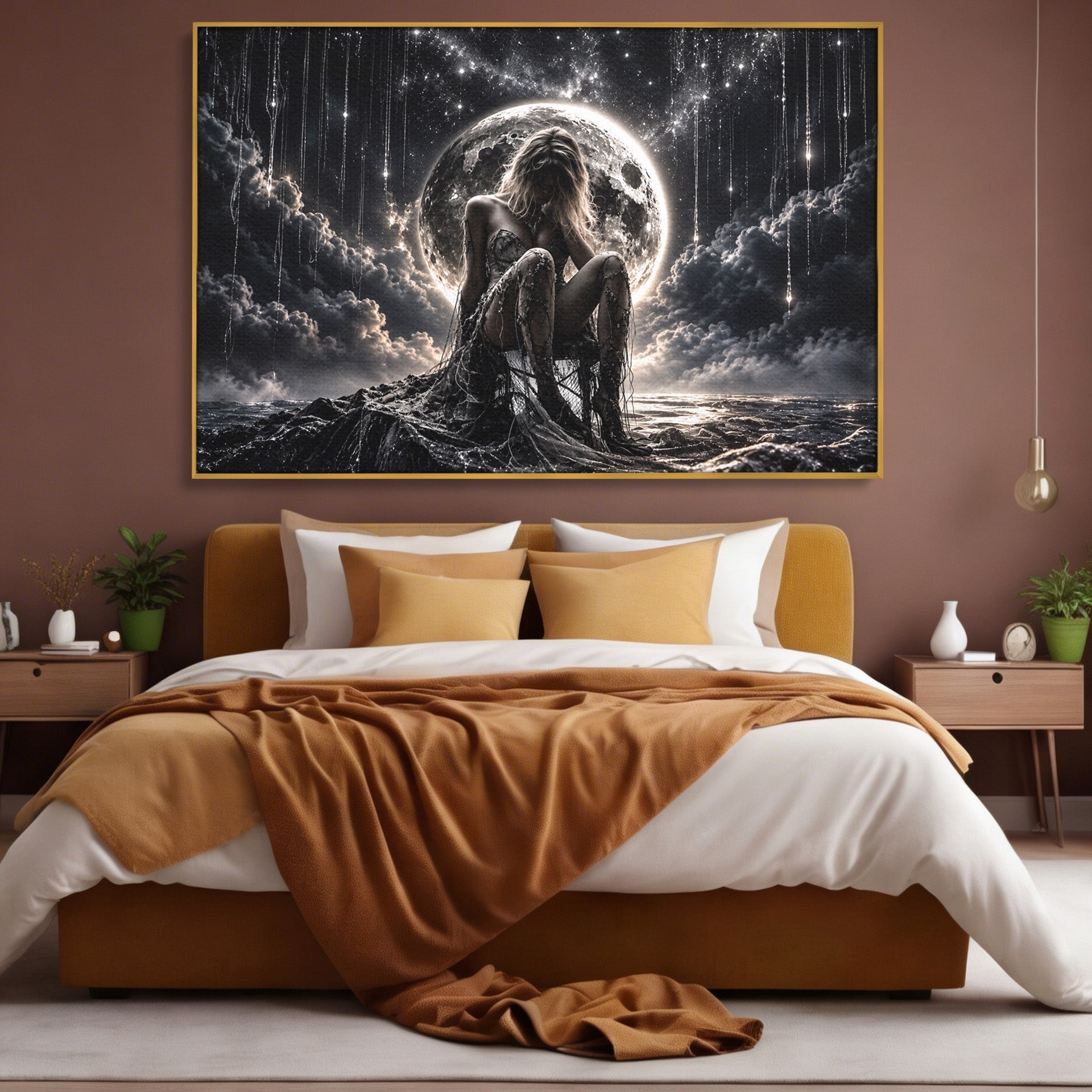 Tablou Canvas Premium LuxCanva® U1234, Luna Misterioasa, Luna, Femeie, Mister, Noapte, Dormitor, Culori Vibrante
