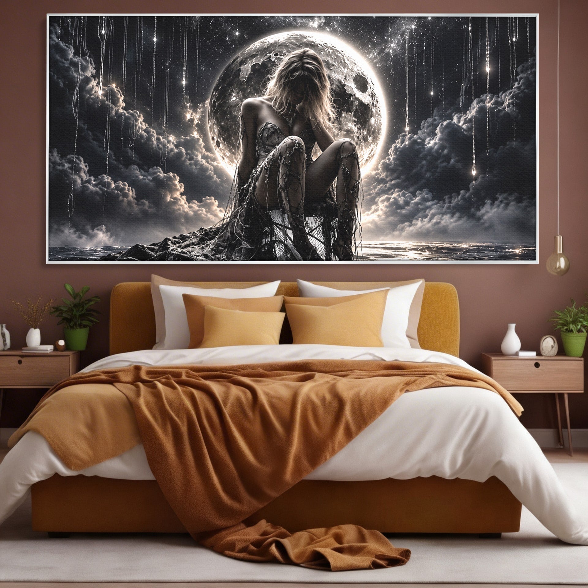 Tablou Canvas Premium LuxCanva® U1234, Luna Misterioasa, Luna, Femeie, Mister, Noapte, Dormitor, Culori Vibrante