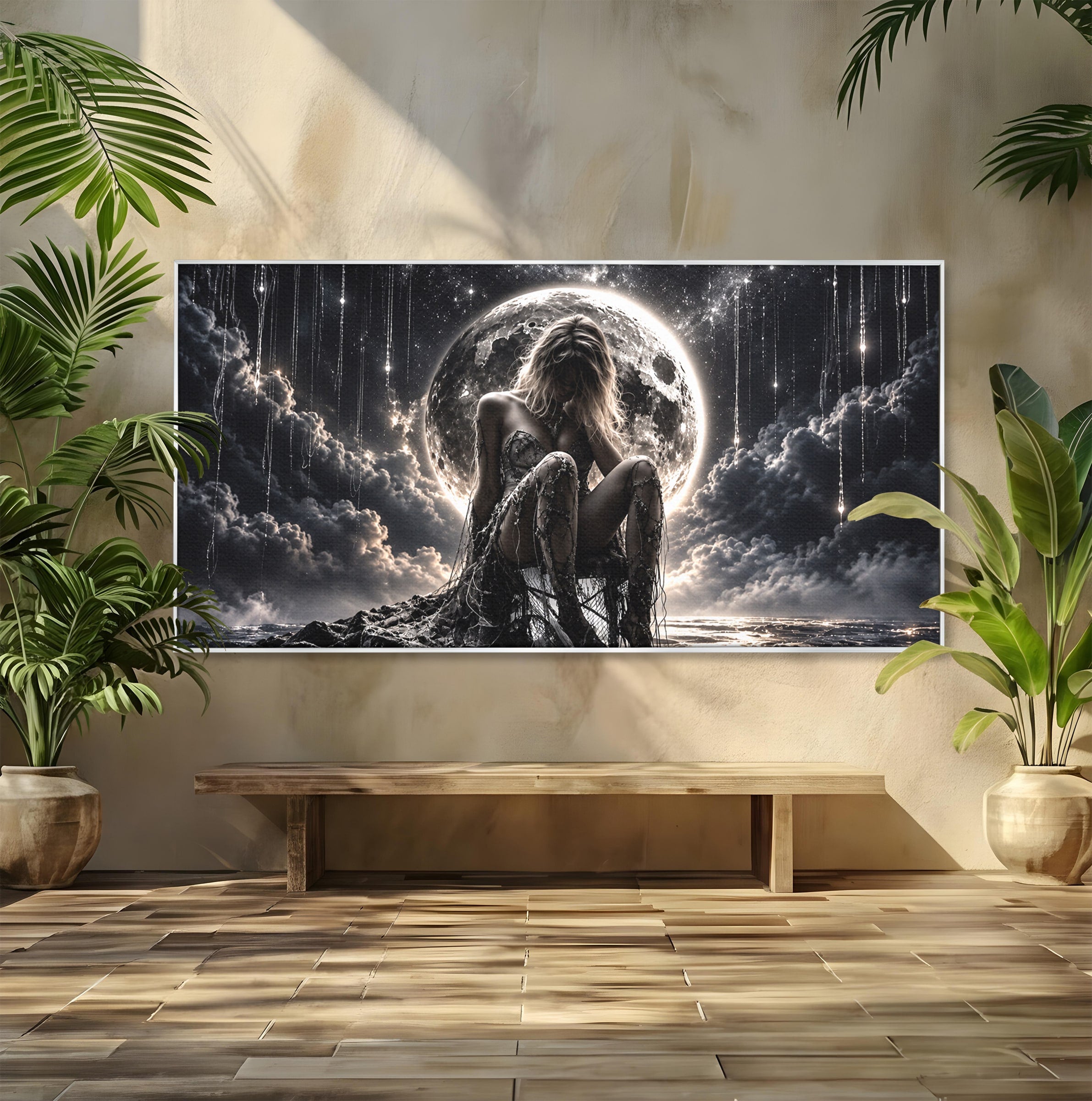 Tablou Canvas Premium LuxCanva® U1234, Luna Misterioasa, Luna, Femeie, Mister, Noapte, Dormitor, Culori Vibrante