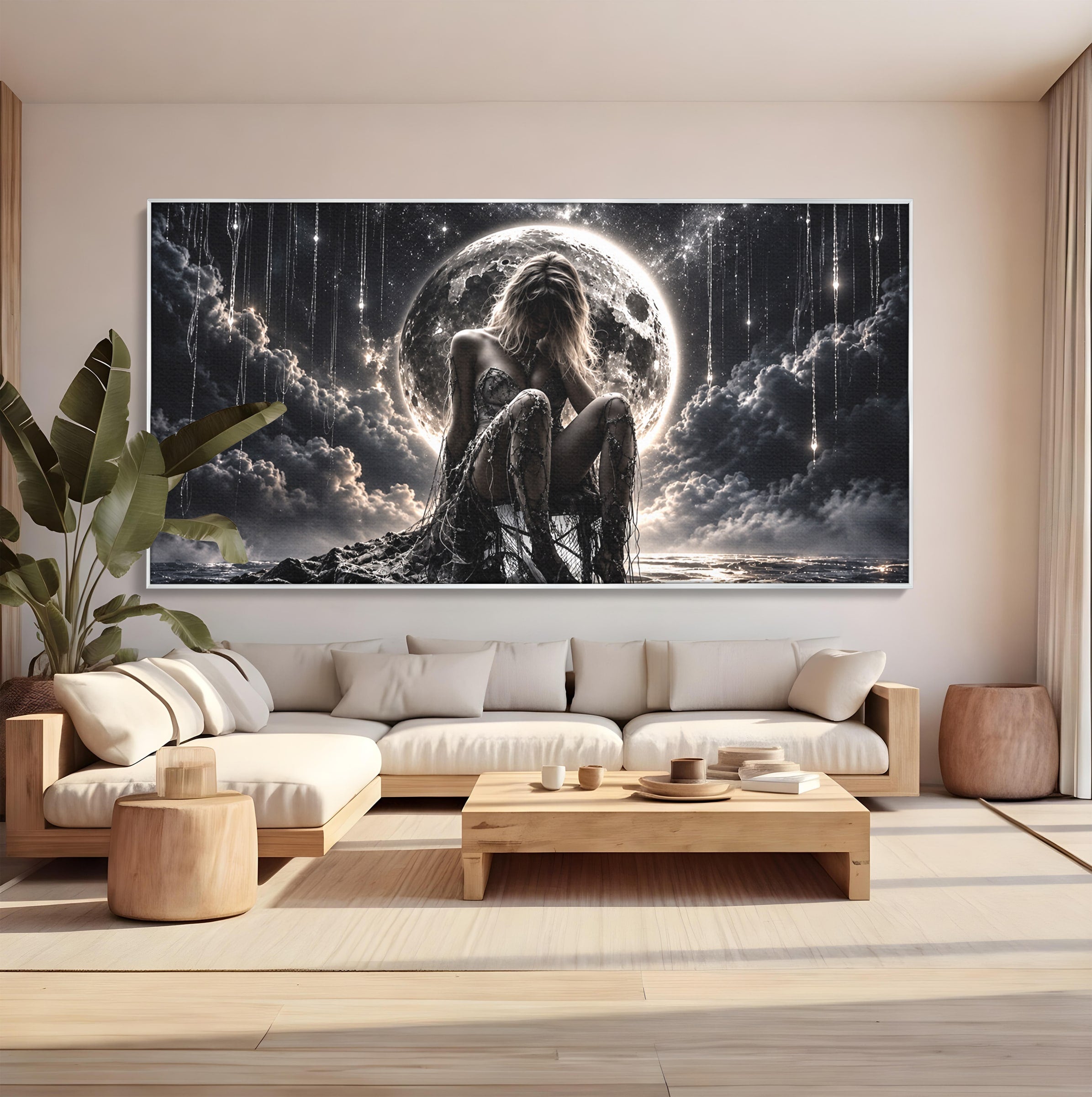 Tablou Canvas Premium LuxCanva® U1234, Luna Misterioasa, Luna, Femeie, Mister, Noapte, Dormitor, Culori Vibrante