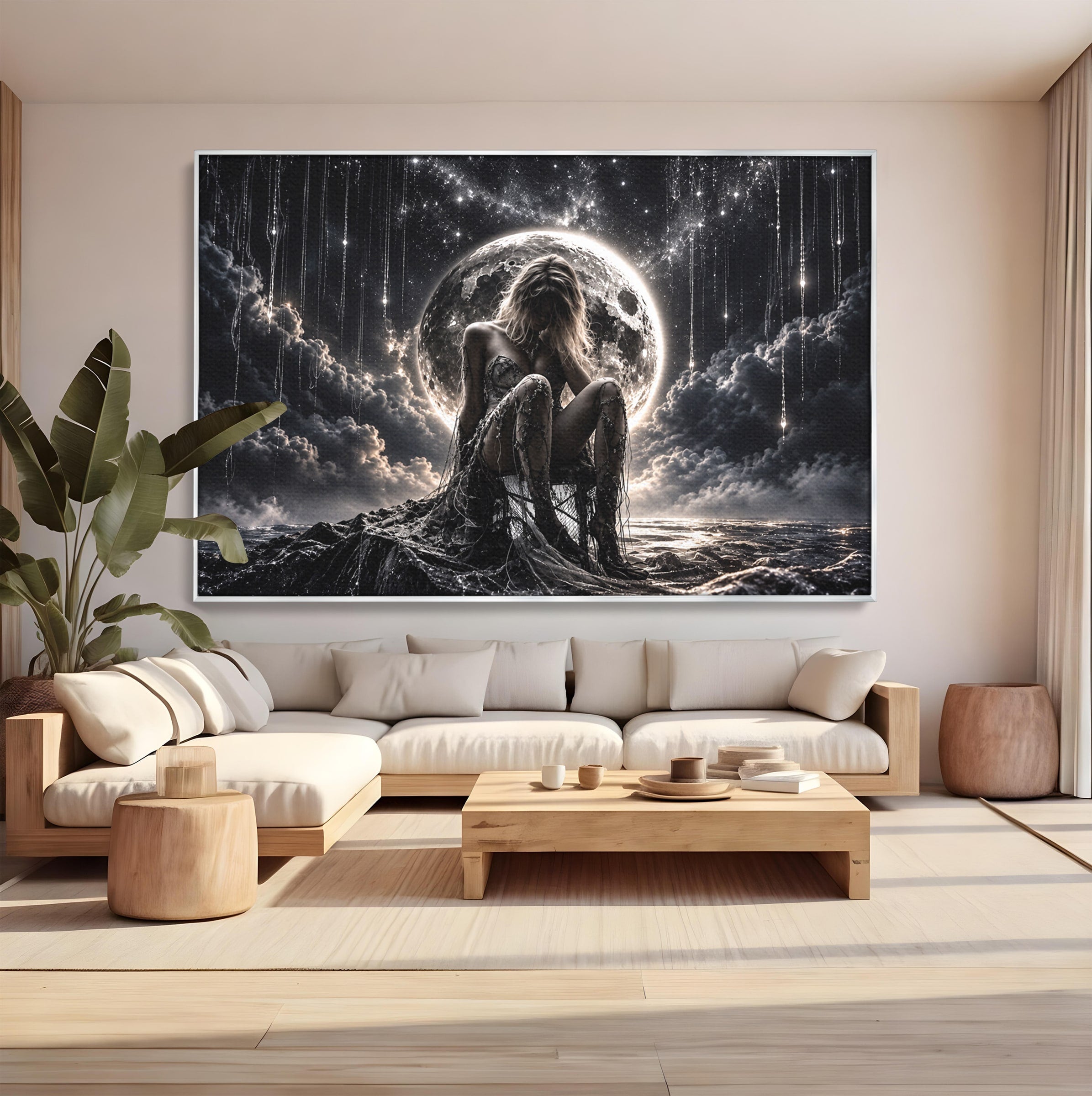 Tablou Canvas Premium LuxCanva® U1234, Luna Misterioasa, Luna, Femeie, Mister, Noapte, Dormitor, Culori Vibrante