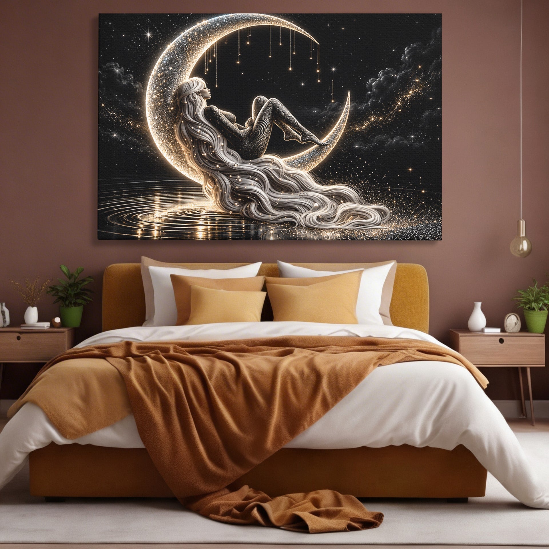 Tablou Canvas Premium LuxCanva® U1235, Visul Zeitei Nocturne, Luna, Noapte, Mister, Zeita, Dormitor, Culori Vibrante