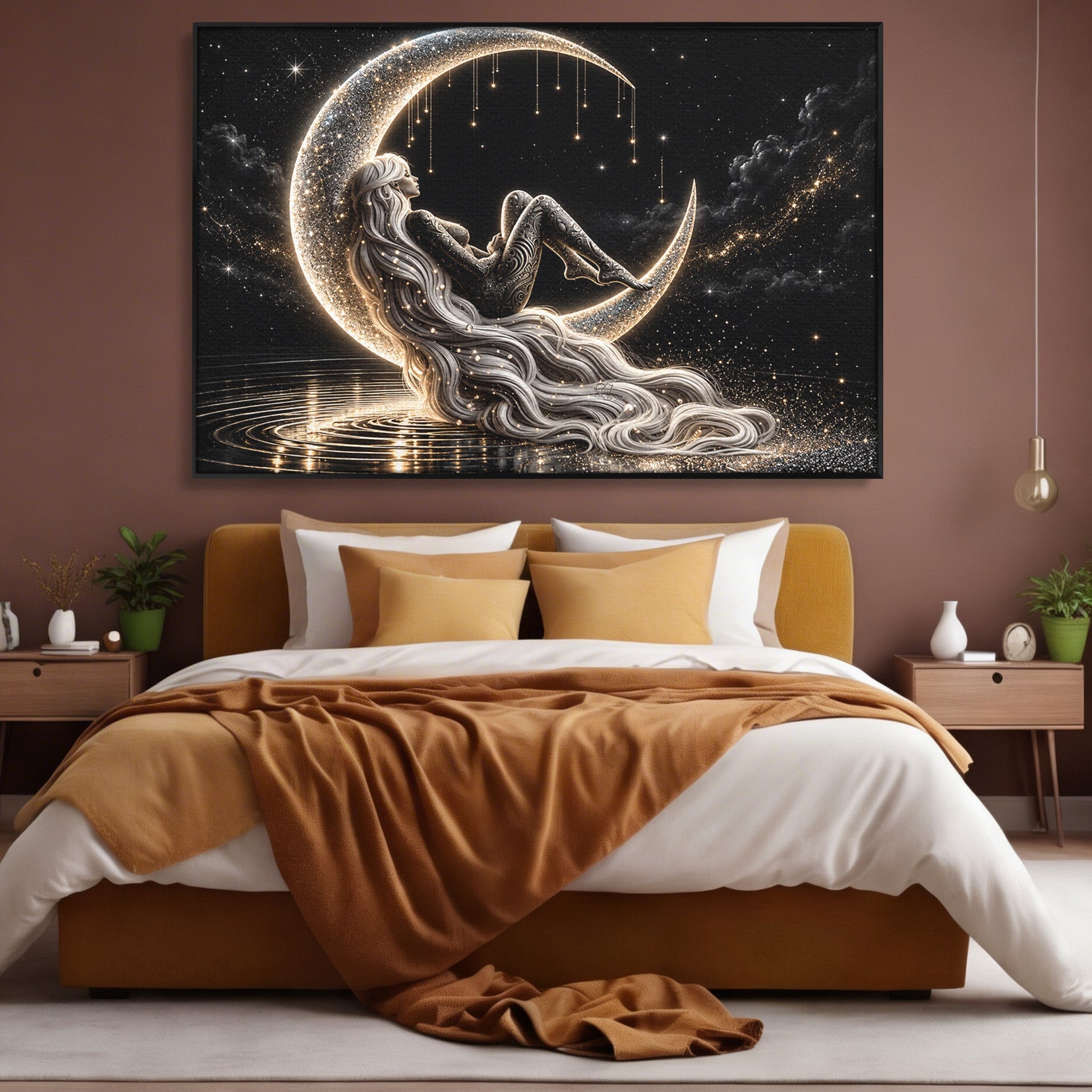 Tablou Canvas Premium LuxCanva® U1235, Visul Zeitei Nocturne, Luna, Noapte, Mister, Zeita, Dormitor, Culori Vibrante