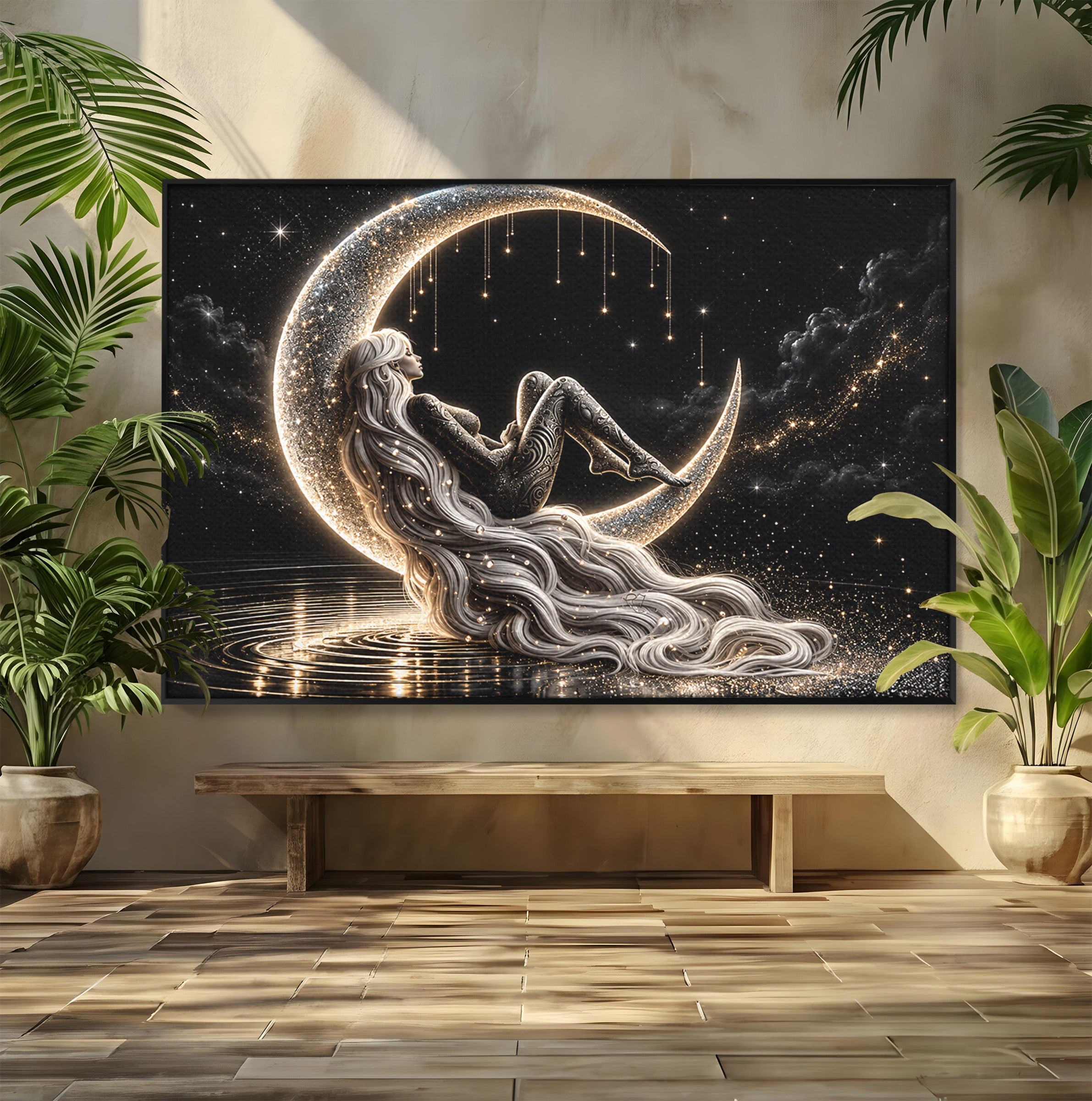 Tablou Canvas Premium LuxCanva® U1235, Visul Zeitei Nocturne, Luna, Noapte, Mister, Zeita, Dormitor, Culori Vibrante