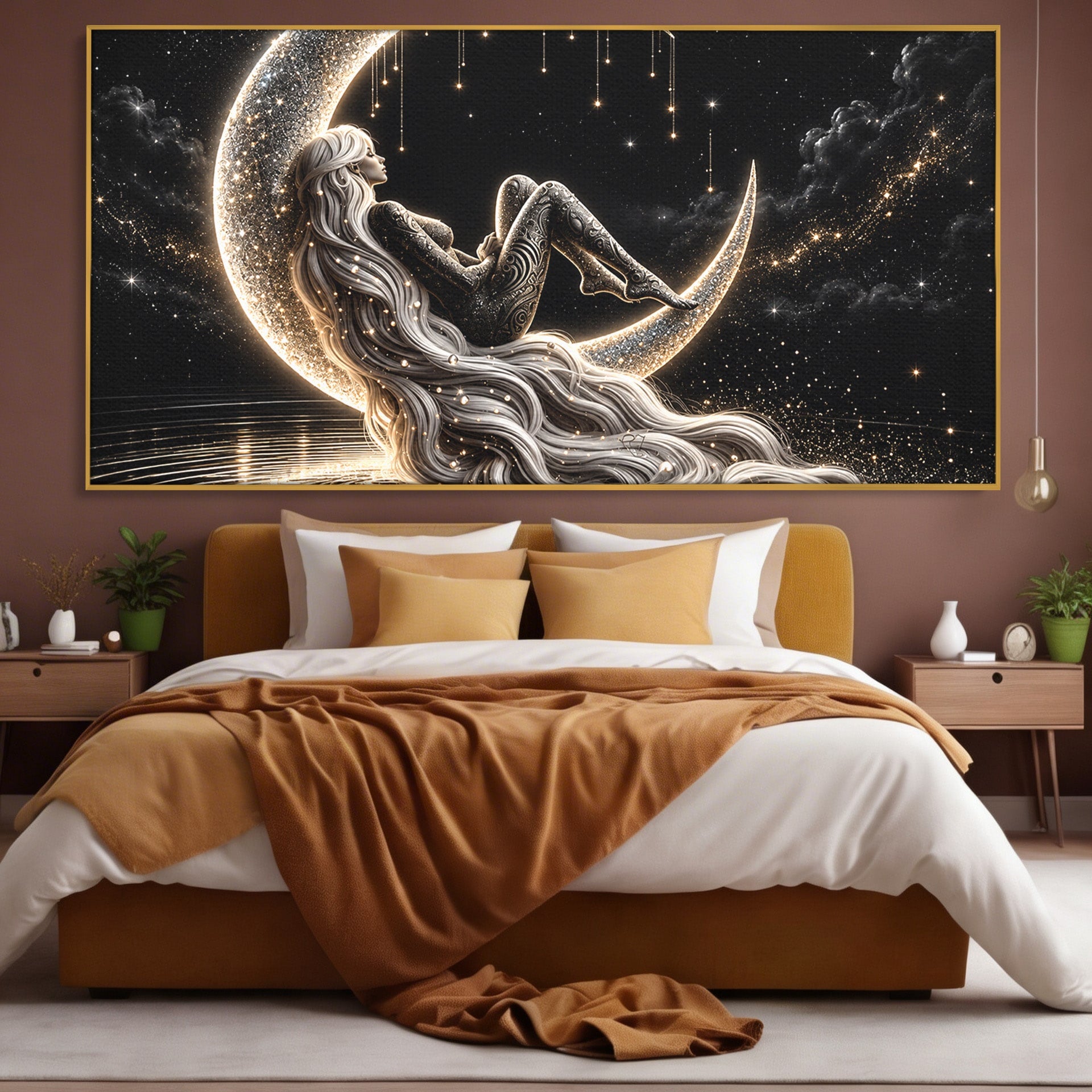 Tablou Canvas Premium LuxCanva® U1235, Visul Zeitei Nocturne, Luna, Noapte, Mister, Zeita, Dormitor, Culori Vibrante