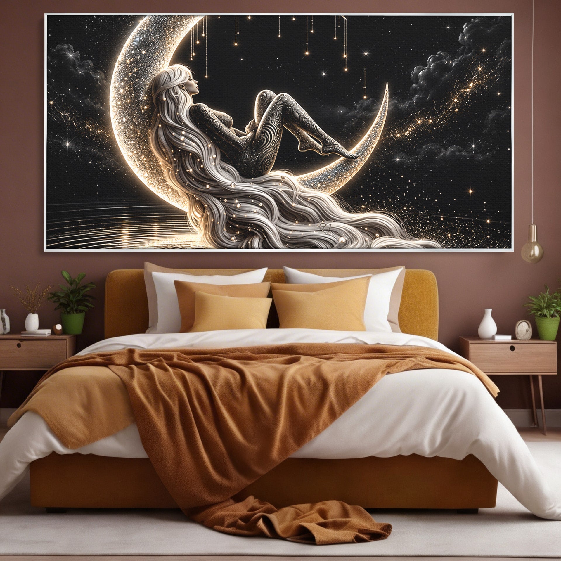 Tablou Canvas Premium LuxCanva® U1235, Visul Zeitei Nocturne, Luna, Noapte, Mister, Zeita, Dormitor, Culori Vibrante