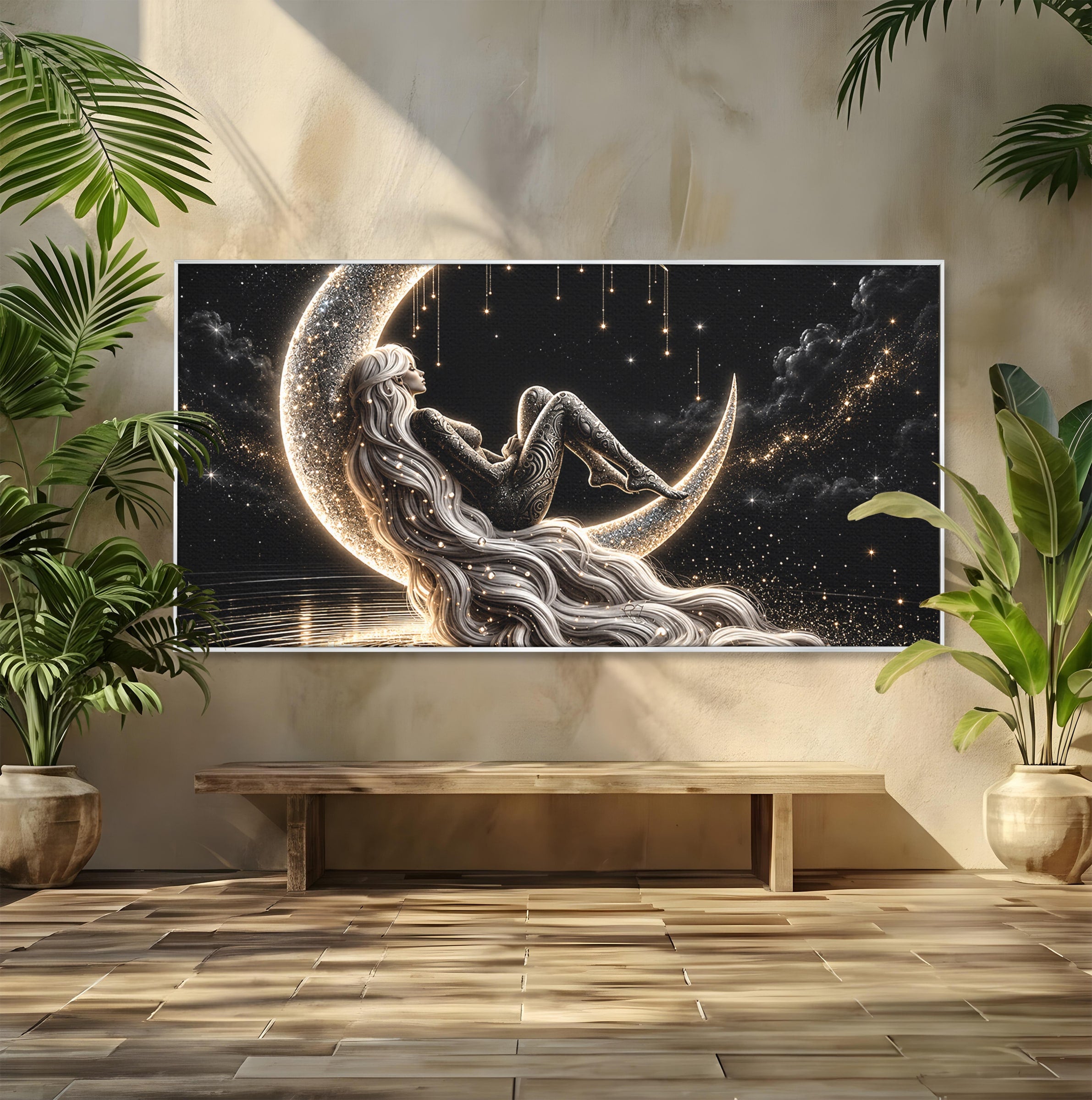 Tablou Canvas Premium LuxCanva® U1235, Visul Zeitei Nocturne, Luna, Noapte, Mister, Zeita, Dormitor, Culori Vibrante