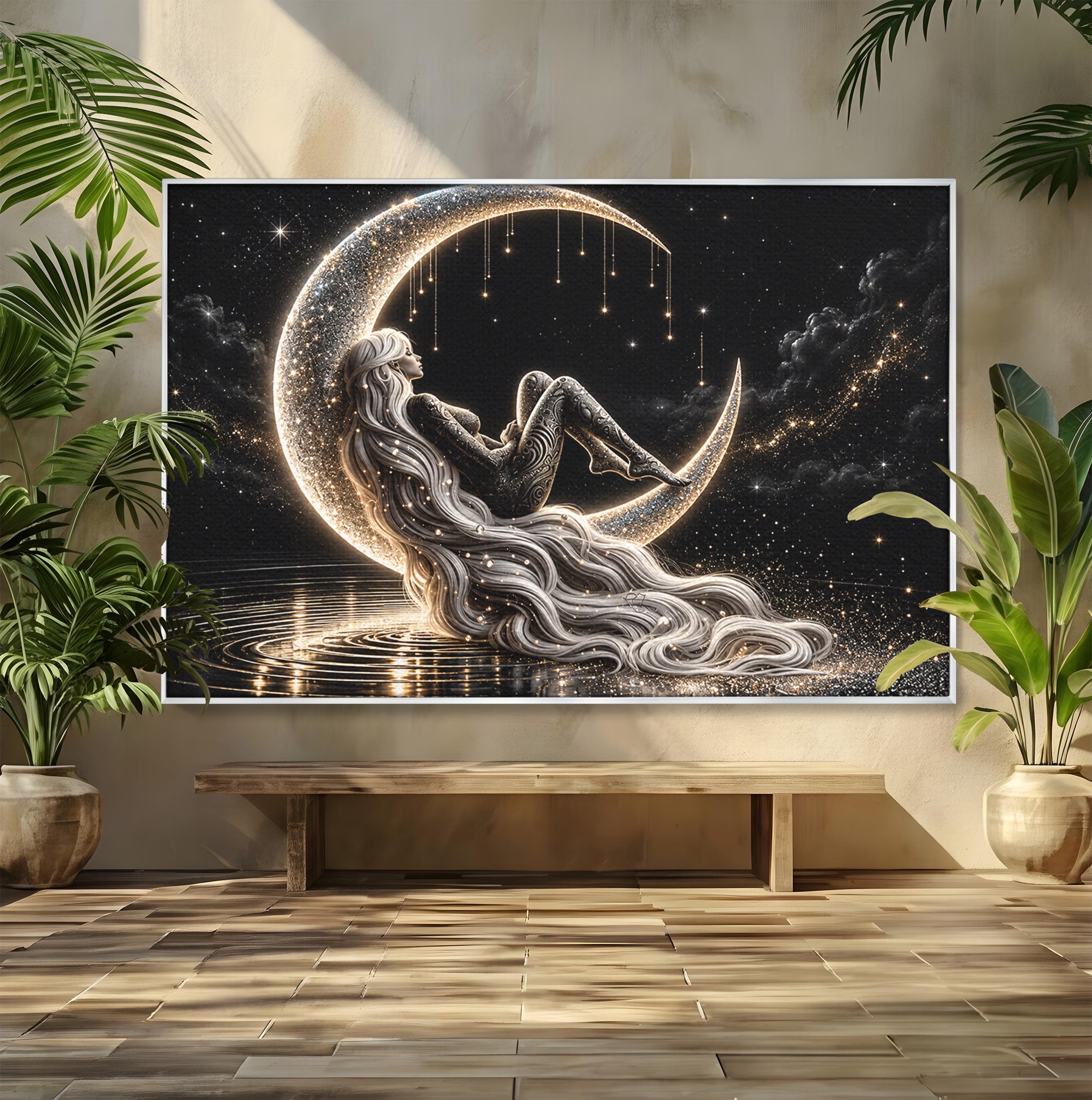 Tablou Canvas Premium LuxCanva® U1235, Visul Zeitei Nocturne, Luna, Noapte, Mister, Zeita, Dormitor, Culori Vibrante