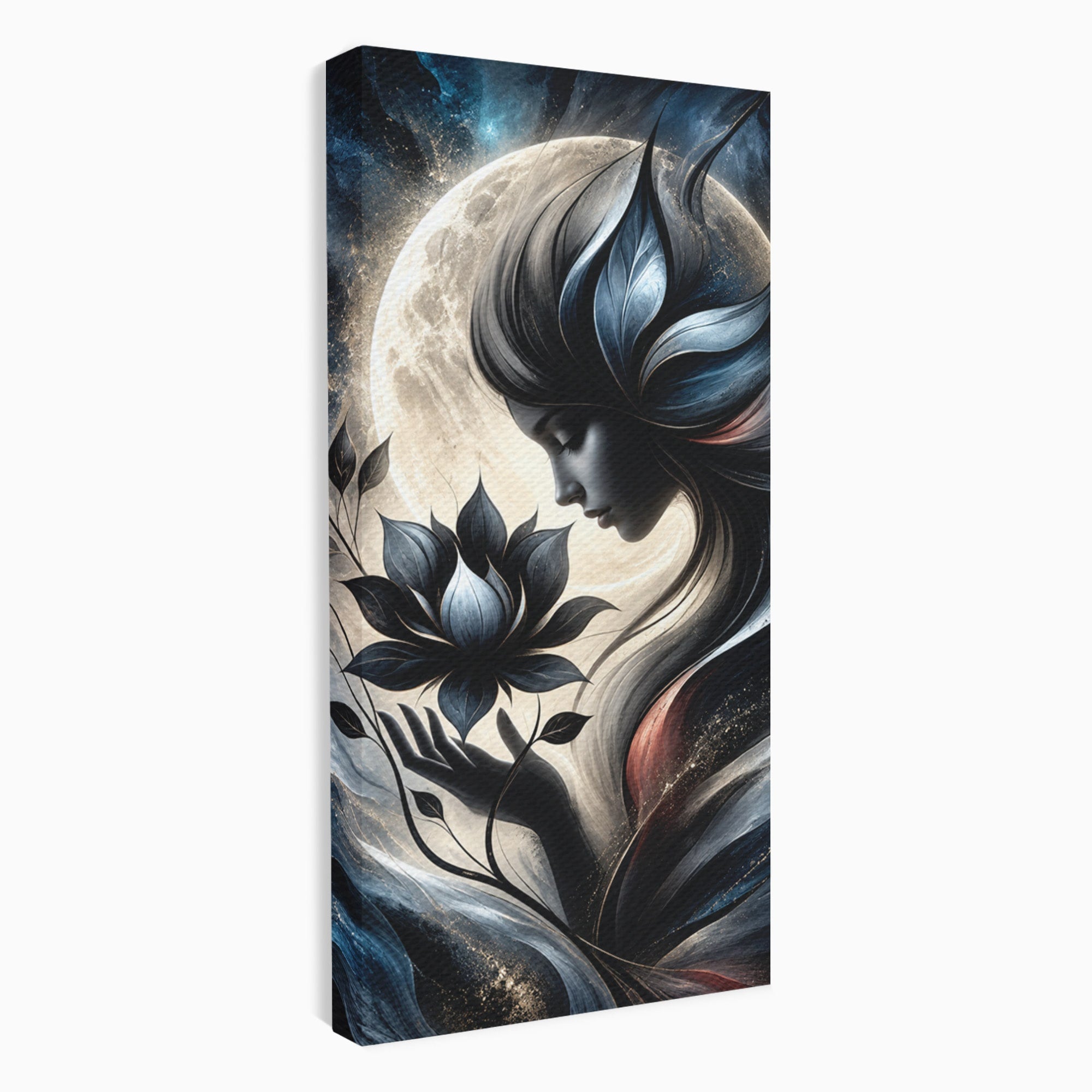 Tablou Canvas Premium LuxCanva® U1237, Misterul Zeitei Nocturne, Luna, Femeie, Noapte, Zeita, Dormitor, Culori Vibrante