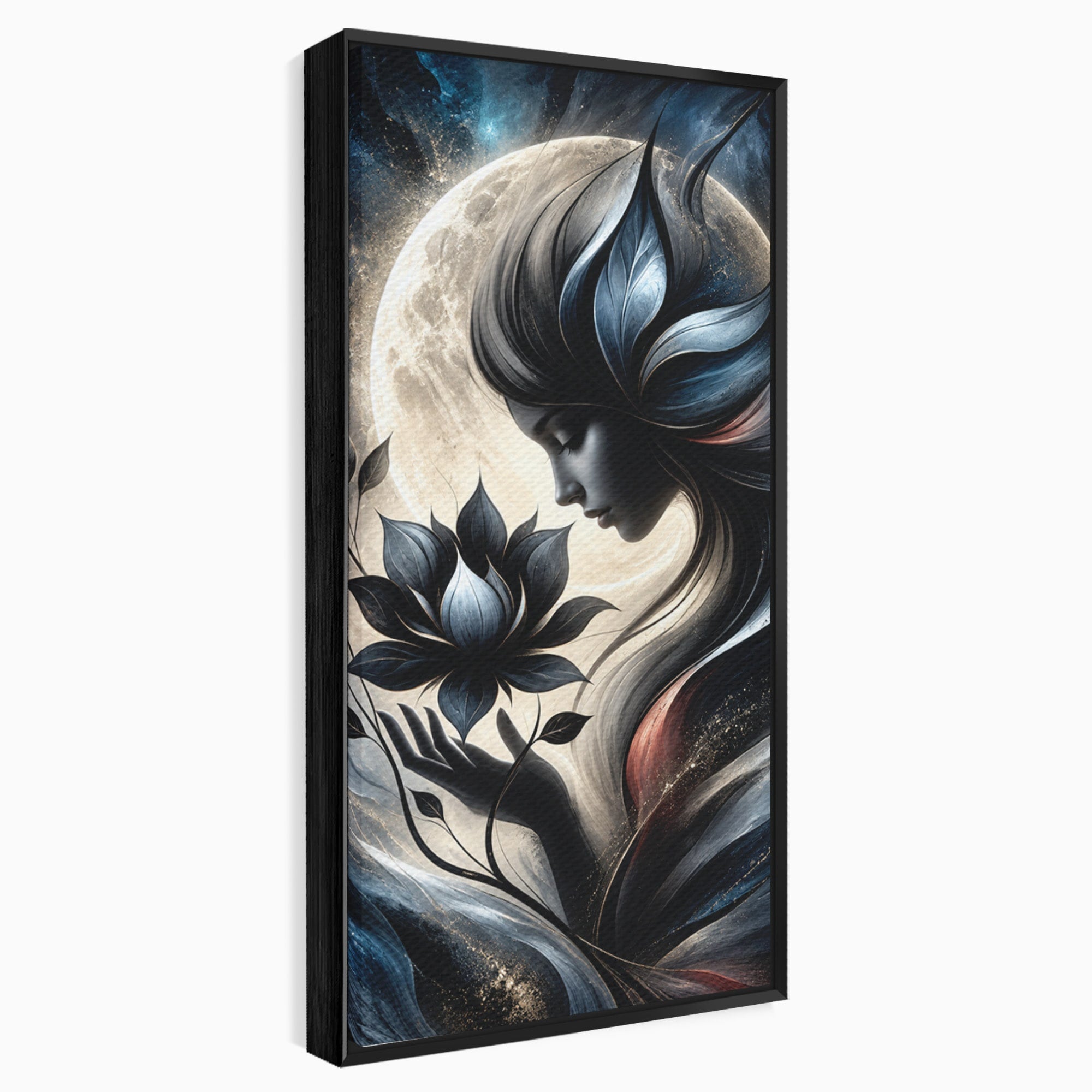 Tablou Canvas Premium LuxCanva® U1237, Misterul Zeitei Nocturne, Luna, Femeie, Noapte, Zeita, Dormitor, Culori Vibrante