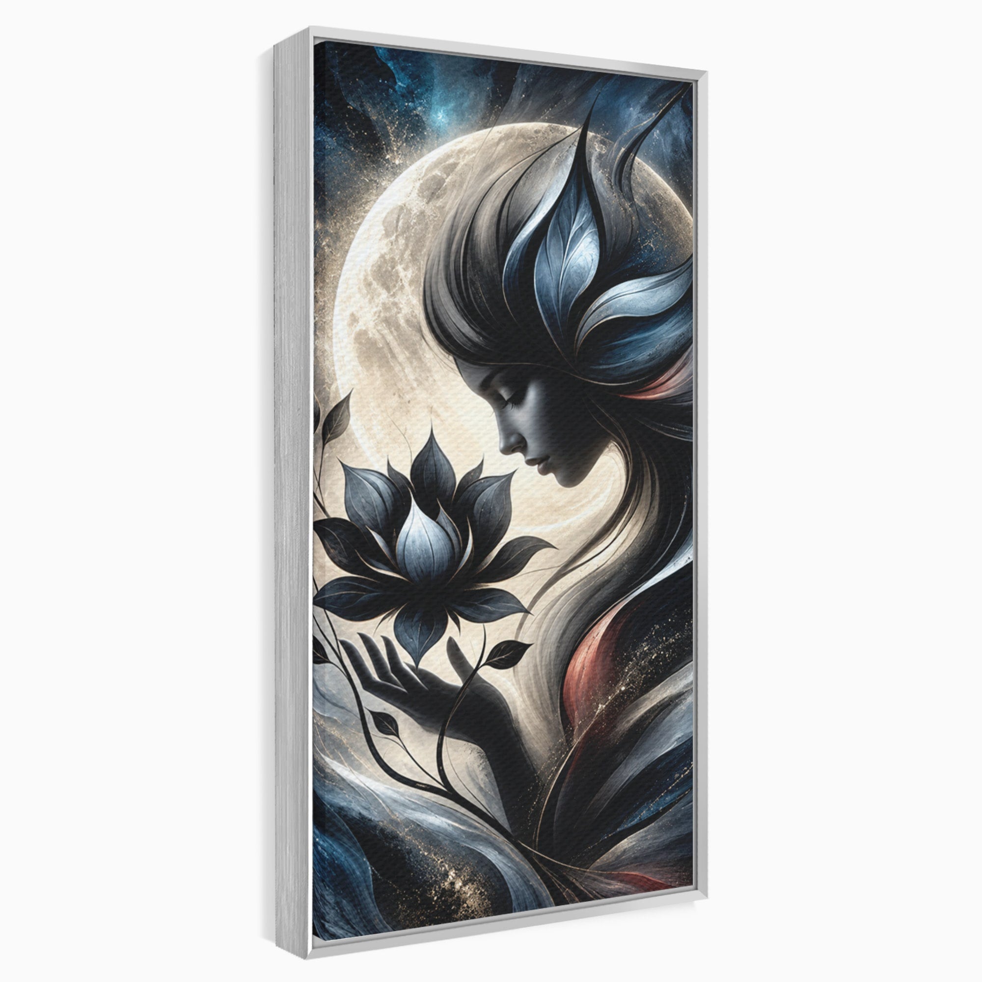 Tablou Canvas Premium LuxCanva® U1237, Misterul Zeitei Nocturne, Luna, Femeie, Noapte, Zeita, Dormitor, Culori Vibrante