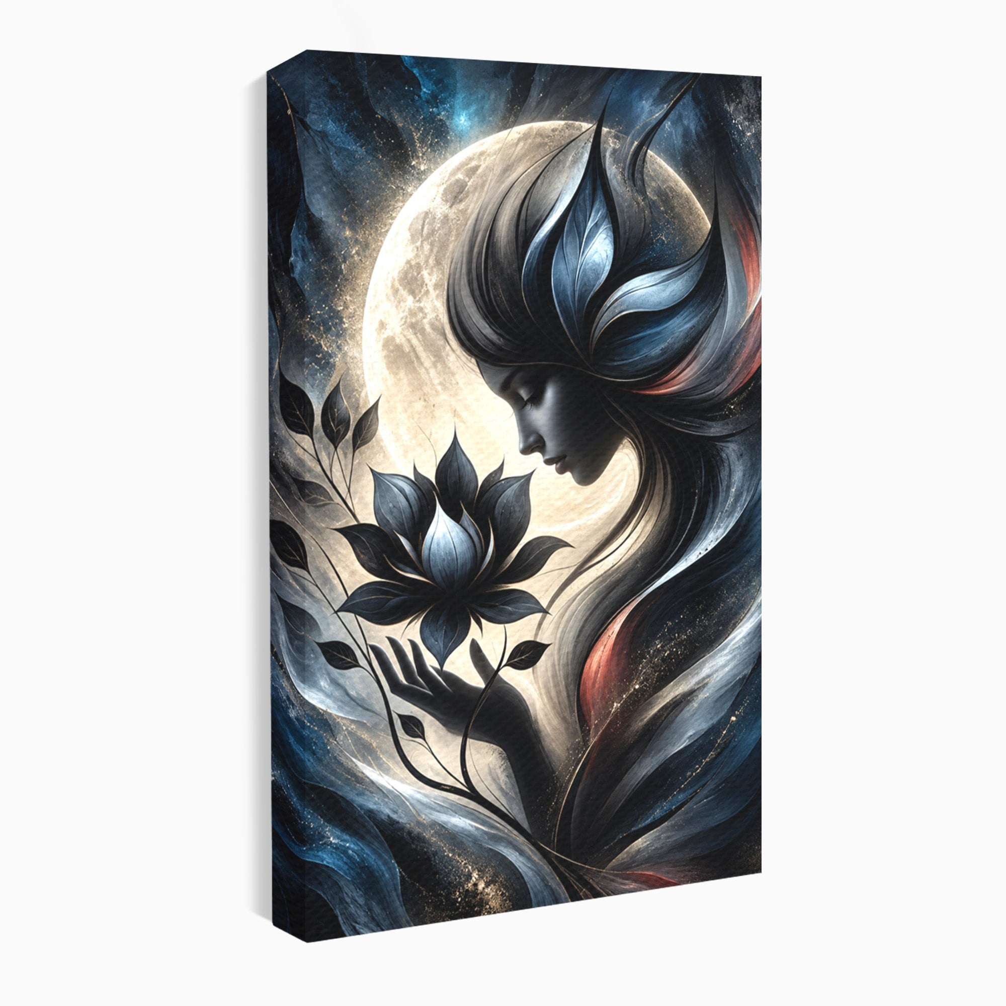Tablou Canvas Premium LuxCanva® U1237, Misterul Zeitei Nocturne, Luna, Femeie, Noapte, Zeita, Dormitor, Culori Vibrante