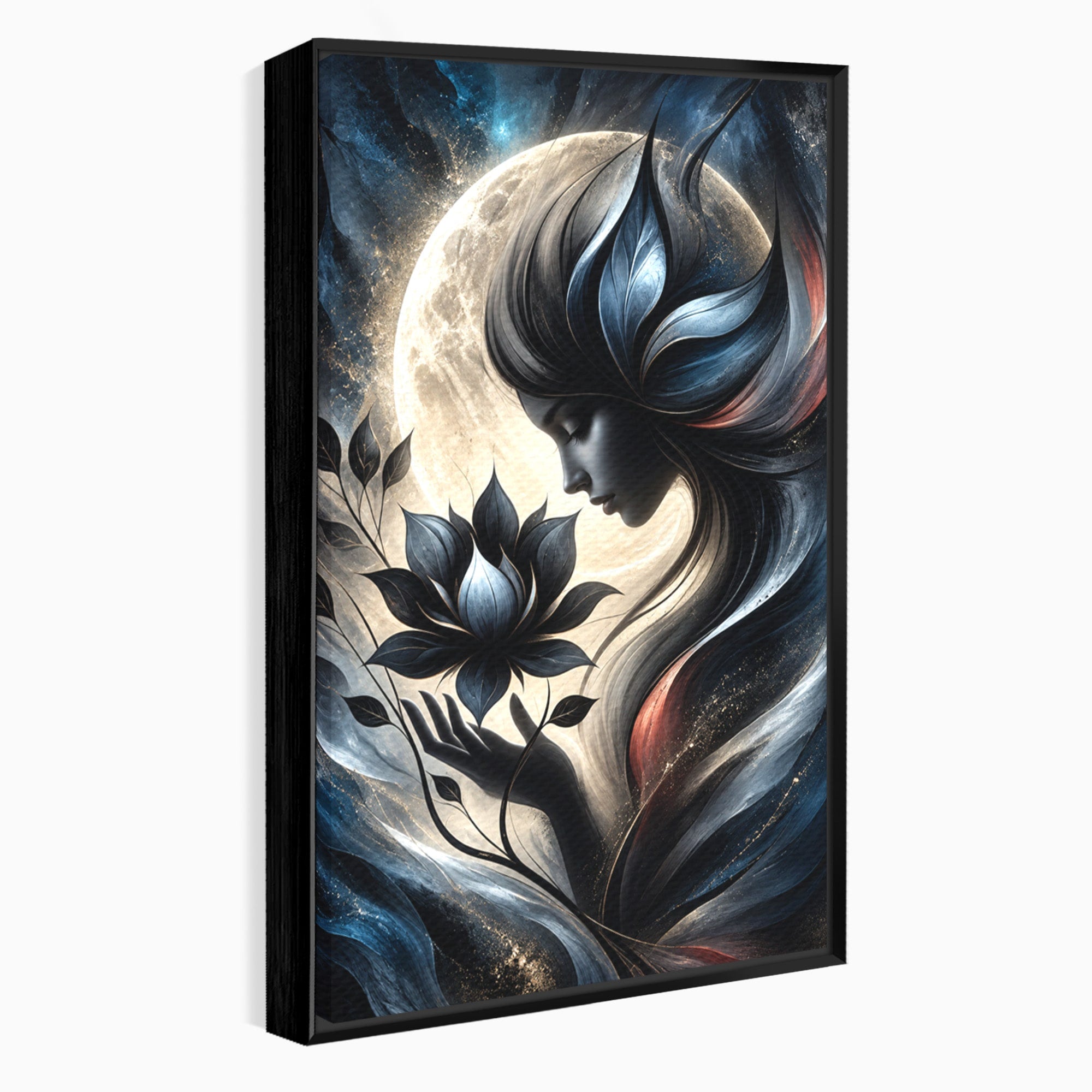Tablou Canvas Premium LuxCanva® U1237, Misterul Zeitei Nocturne, Luna, Femeie, Noapte, Zeita, Dormitor, Culori Vibrante