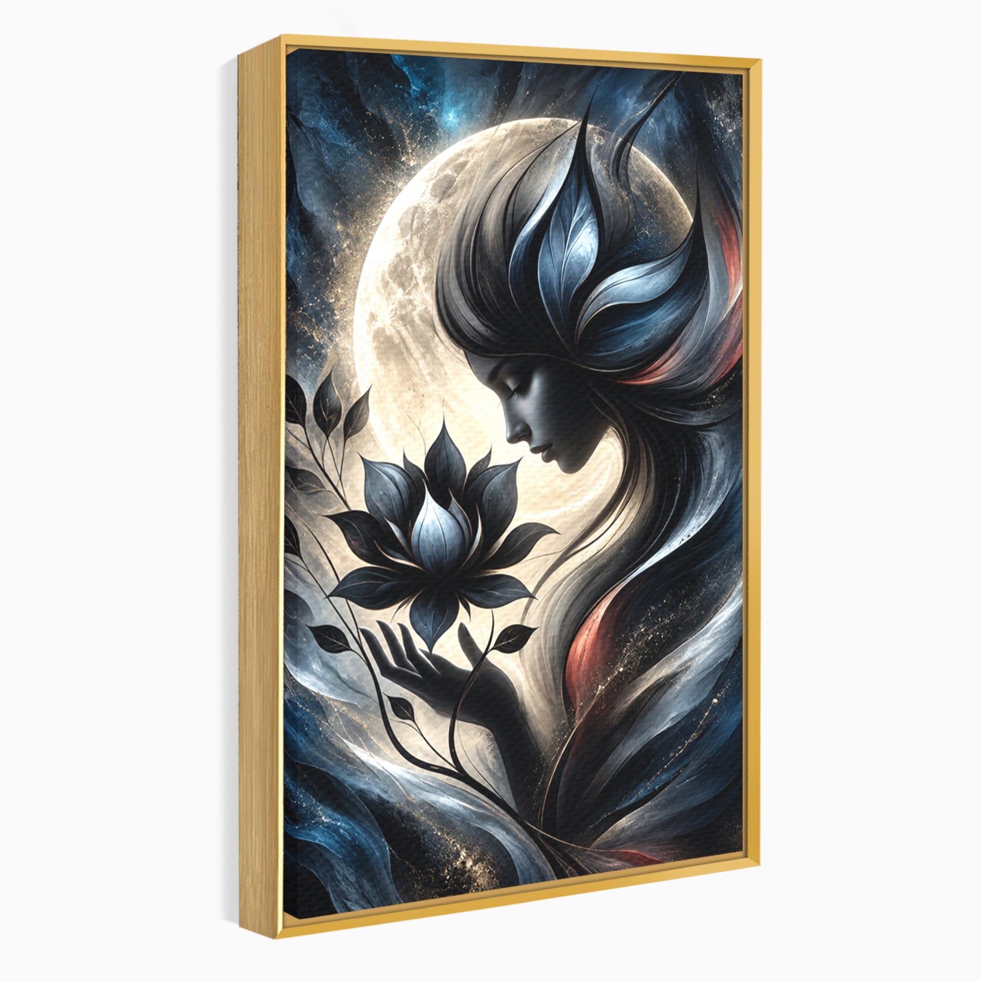 Tablou Canvas Premium LuxCanva® U1237, Misterul Zeitei Nocturne, Luna, Femeie, Noapte, Zeita, Dormitor, Culori Vibrante
