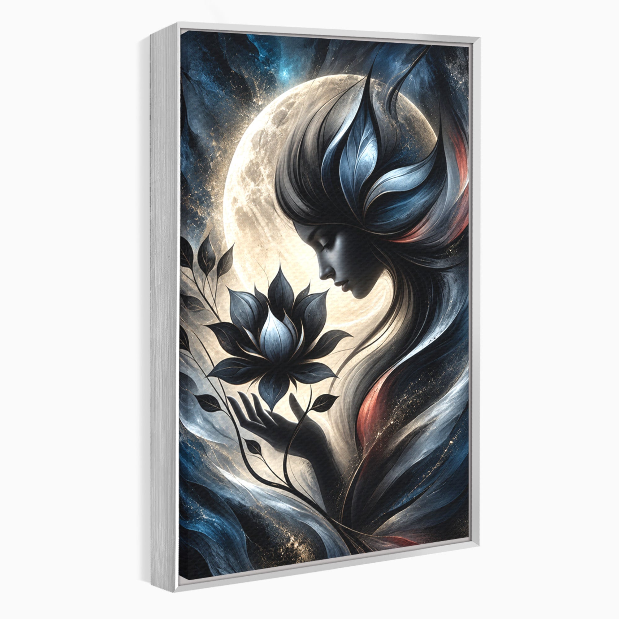 Tablou Canvas Premium LuxCanva® U1237, Misterul Zeitei Nocturne, Luna, Femeie, Noapte, Zeita, Dormitor, Culori Vibrante