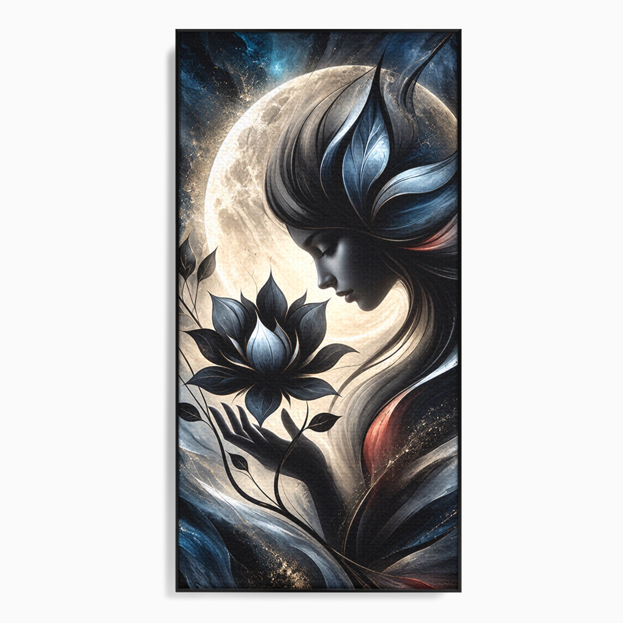 Tablou Canvas Premium LuxCanva® U1237, Misterul Zeitei Nocturne, Luna, Femeie, Noapte, Zeita, Dormitor, Culori Vibrante