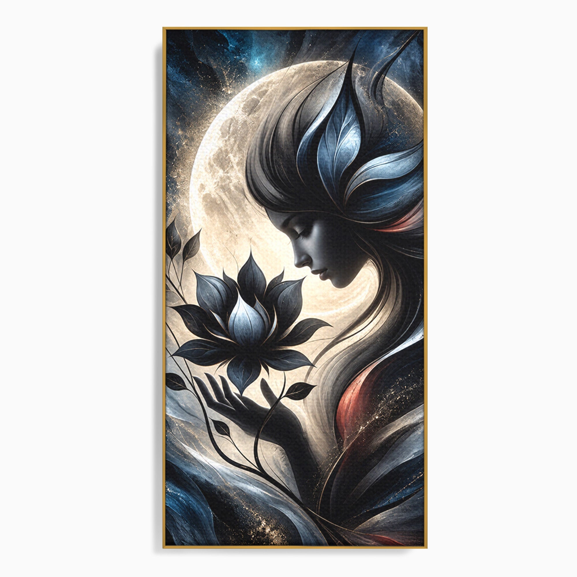 Tablou Canvas Premium LuxCanva® U1237, Misterul Zeitei Nocturne, Luna, Femeie, Noapte, Zeita, Dormitor, Culori Vibrante