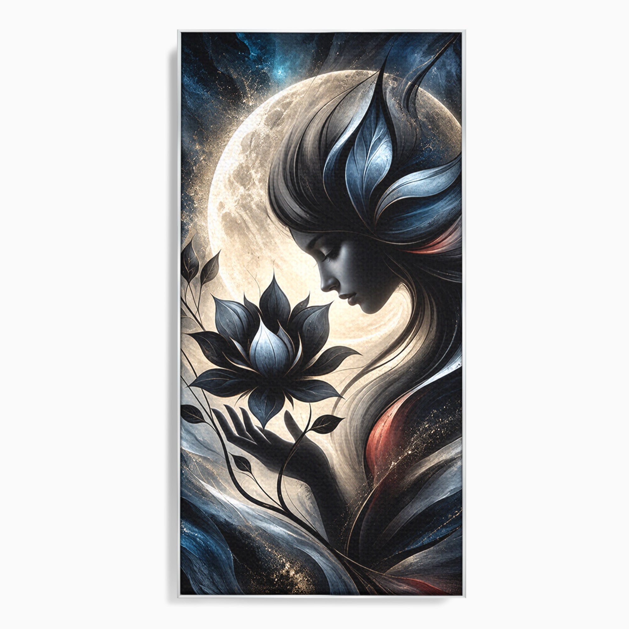 Tablou Canvas Premium LuxCanva® U1237, Misterul Zeitei Nocturne, Luna, Femeie, Noapte, Zeita, Dormitor, Culori Vibrante