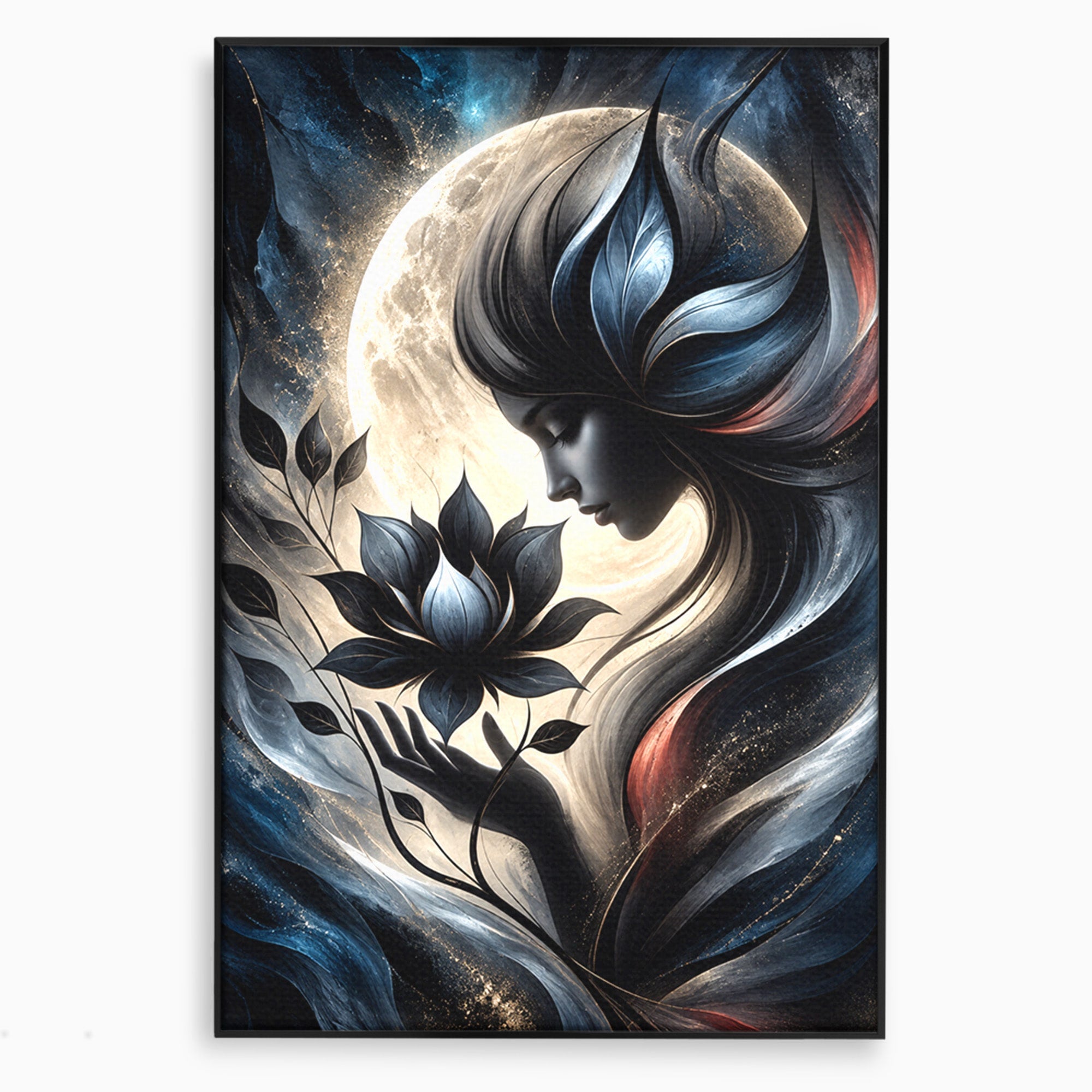 Tablou Canvas Premium LuxCanva® U1237, Misterul Zeitei Nocturne, Luna, Femeie, Noapte, Zeita, Dormitor, Culori Vibrante