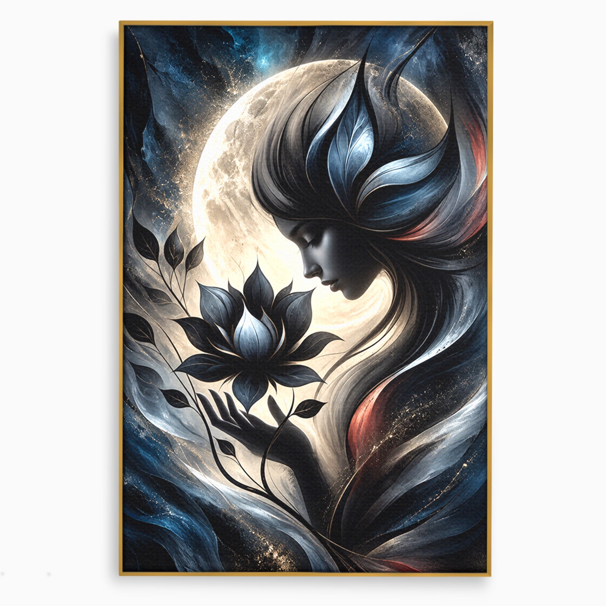 Tablou Canvas Premium LuxCanva® U1237, Misterul Zeitei Nocturne, Luna, Femeie, Noapte, Zeita, Dormitor, Culori Vibrante
