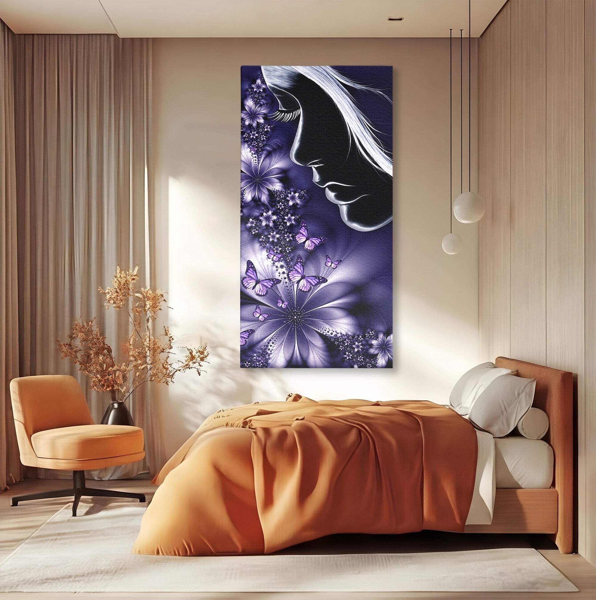 Tablou Canvas Premium LuxCanva® U1238, Fata Si Fluturii, Arta Abstracta, Fata, Fluturi, Dormitor, Visare, Culori Vibrante