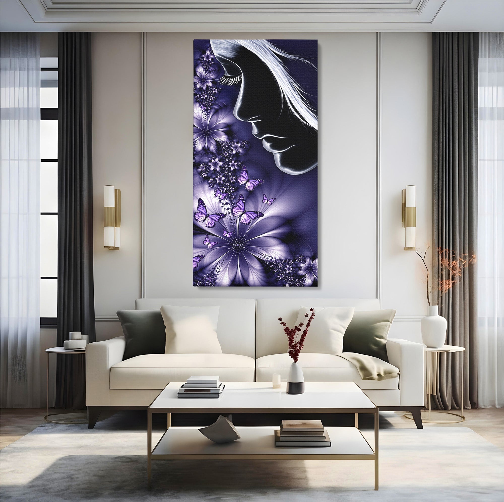 Tablou Canvas Premium LuxCanva® U1238, Fata Si Fluturii, Arta Abstracta, Fata, Fluturi, Dormitor, Visare, Culori Vibrante