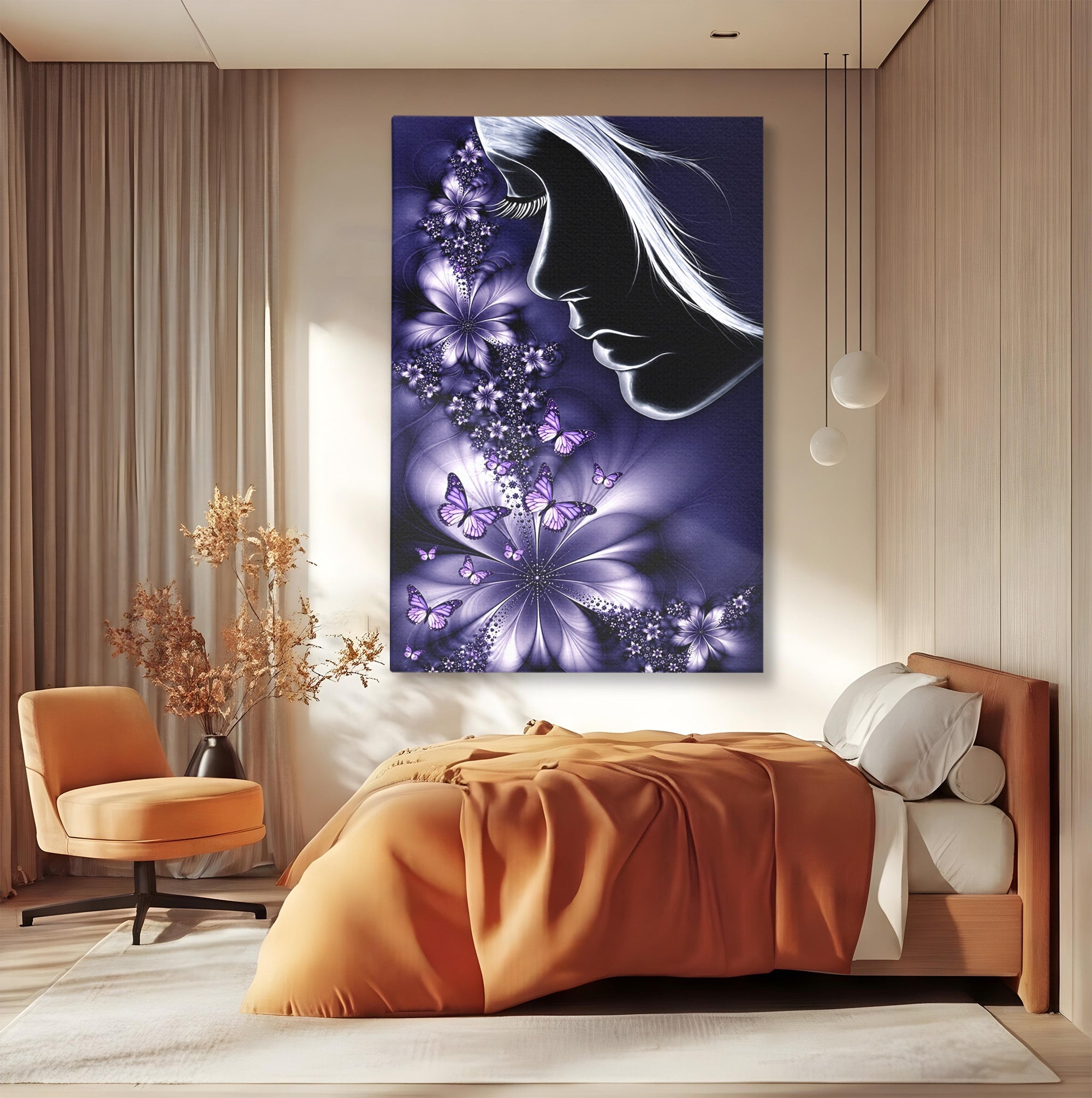 Tablou Canvas Premium LuxCanva® U1238, Fata Si Fluturii, Arta Abstracta, Fata, Fluturi, Dormitor, Visare, Culori Vibrante
