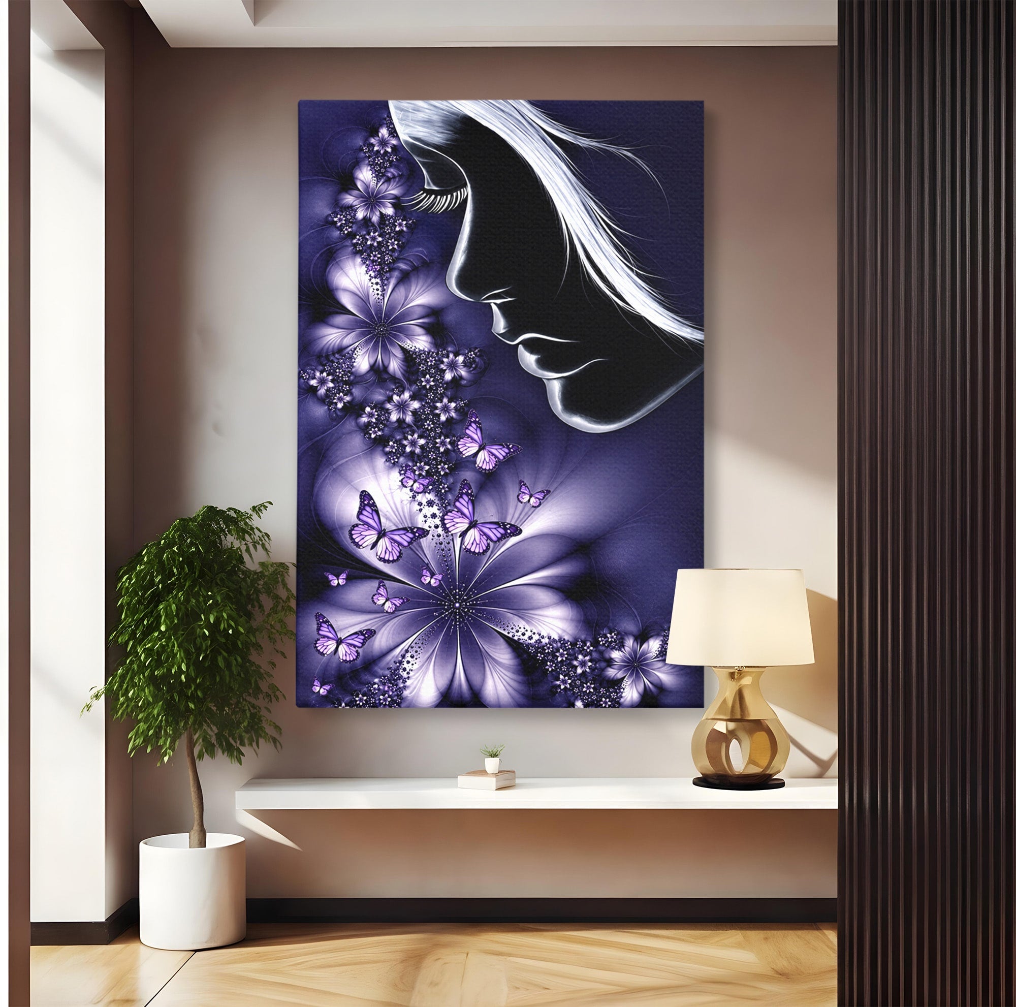 Tablou Canvas Premium LuxCanva® U1238, Fata Si Fluturii, Arta Abstracta, Fata, Fluturi, Dormitor, Visare, Culori Vibrante