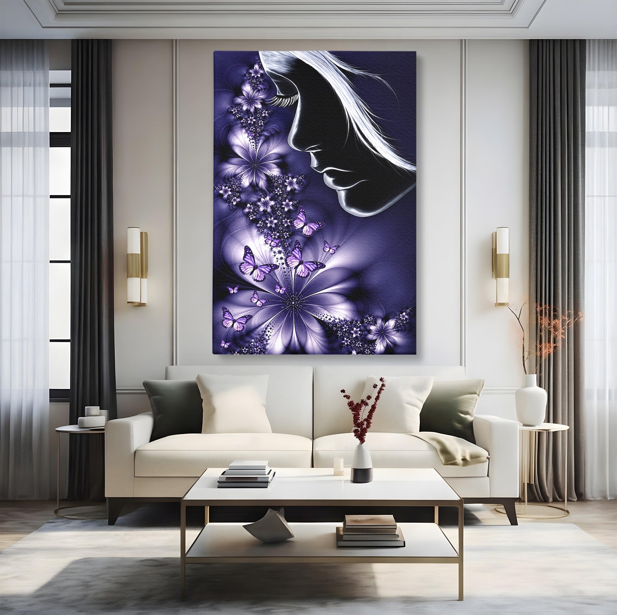 Tablou Canvas Premium LuxCanva® U1238, Fata Si Fluturii, Arta Abstracta, Fata, Fluturi, Dormitor, Visare, Culori Vibrante