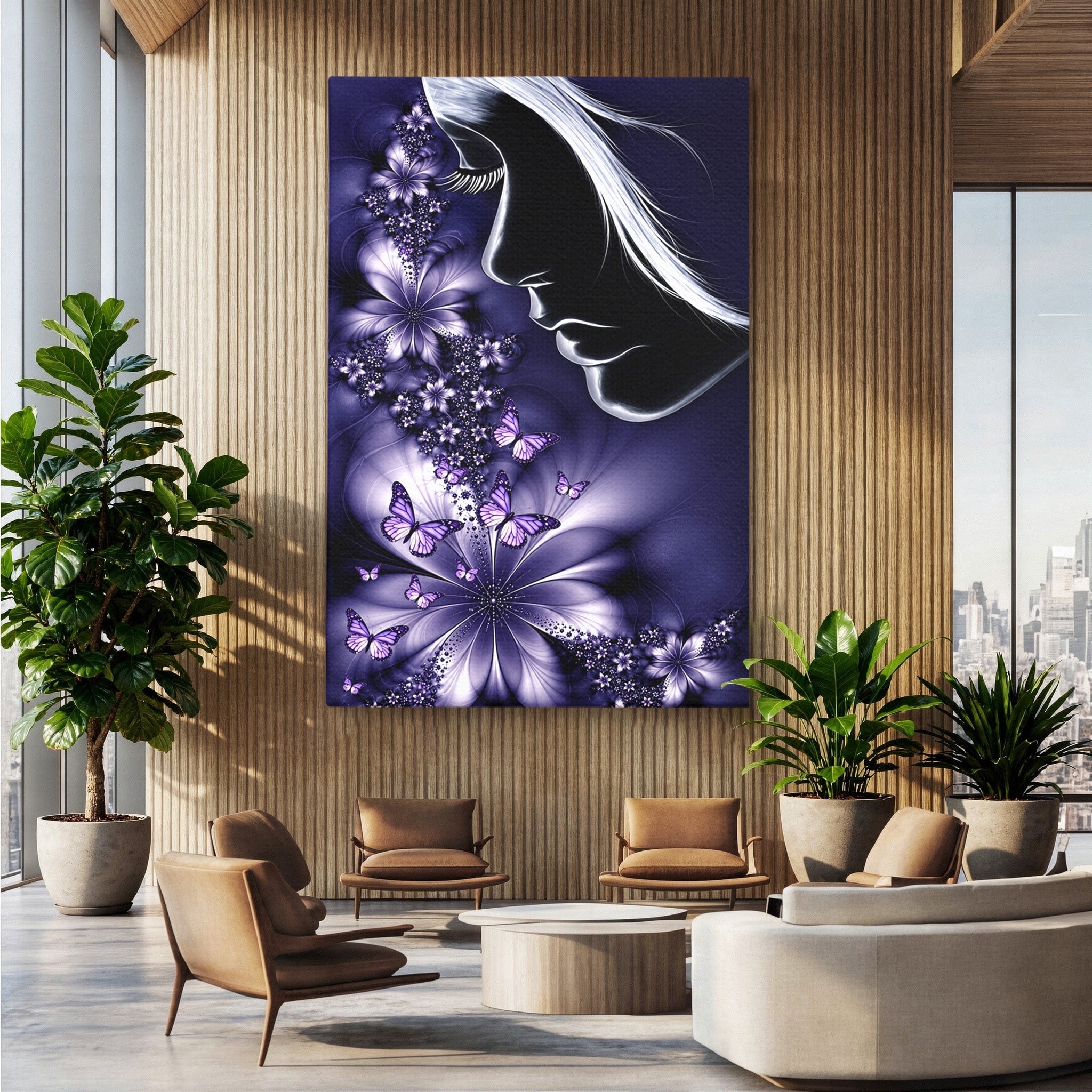Tablou Canvas Premium LuxCanva® U1238, Fata Si Fluturii, Arta Abstracta, Fata, Fluturi, Dormitor, Visare, Culori Vibrante