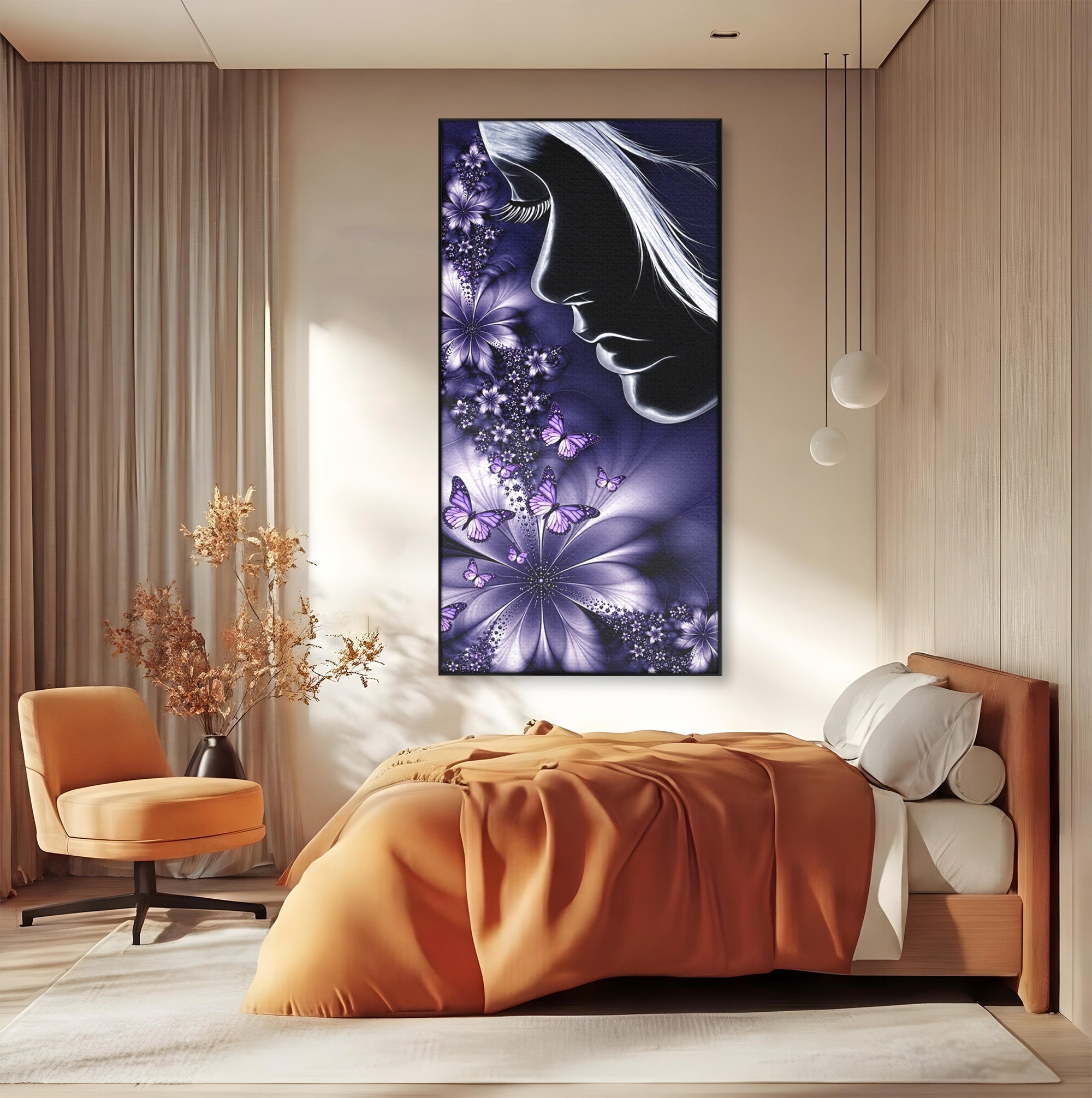Tablou Canvas Premium LuxCanva® U1238, Fata Si Fluturii, Arta Abstracta, Fata, Fluturi, Dormitor, Visare, Culori Vibrante