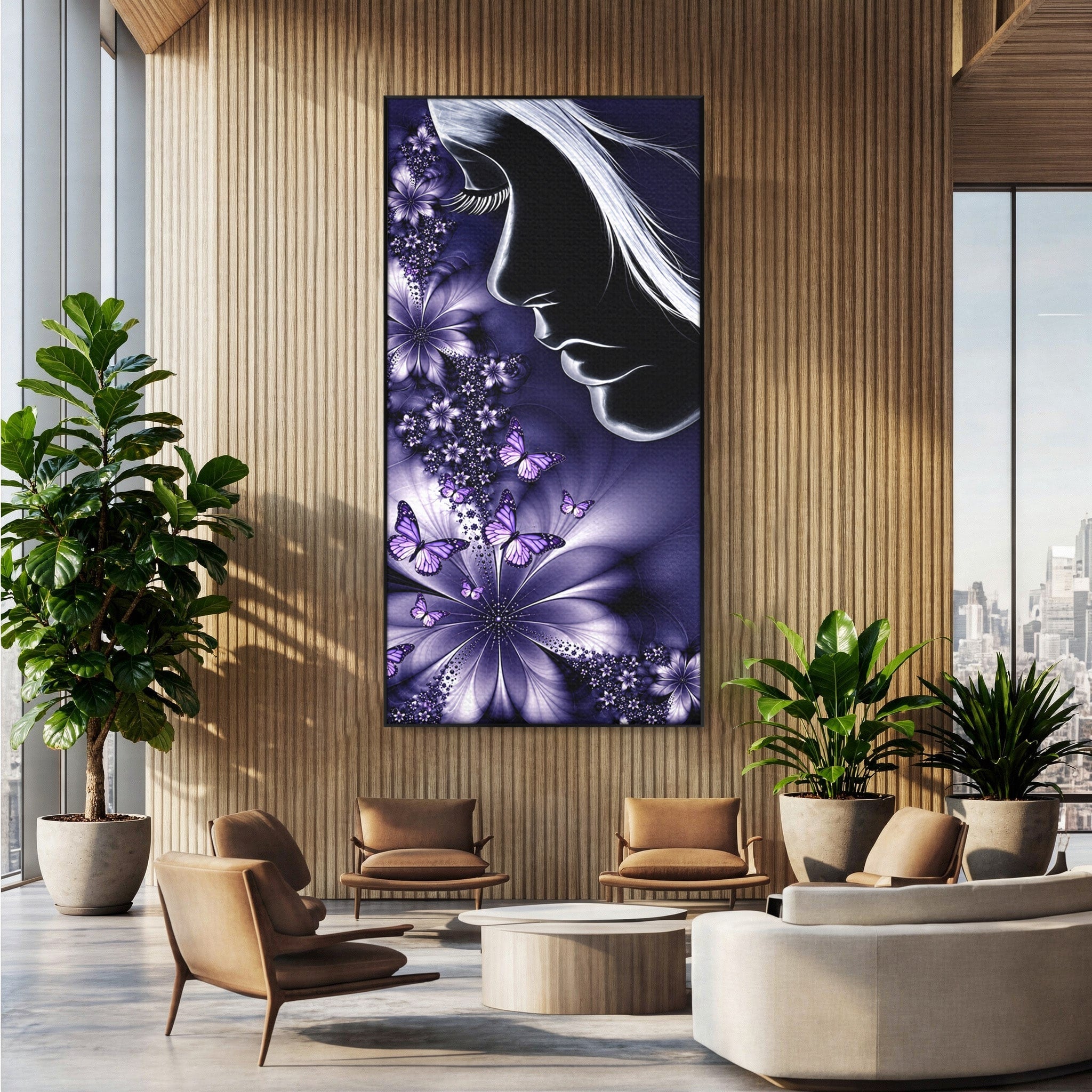 Tablou Canvas Premium LuxCanva® U1238, Fata Si Fluturii, Arta Abstracta, Fata, Fluturi, Dormitor, Visare, Culori Vibrante