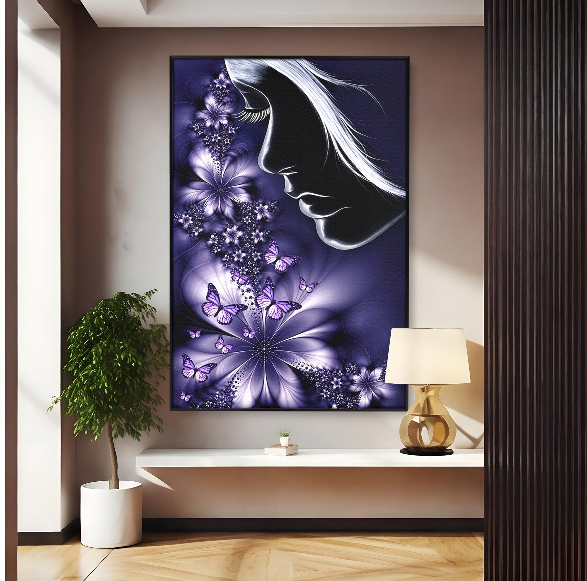 Tablou Canvas Premium LuxCanva® U1238, Fata Si Fluturii, Arta Abstracta, Fata, Fluturi, Dormitor, Visare, Culori Vibrante