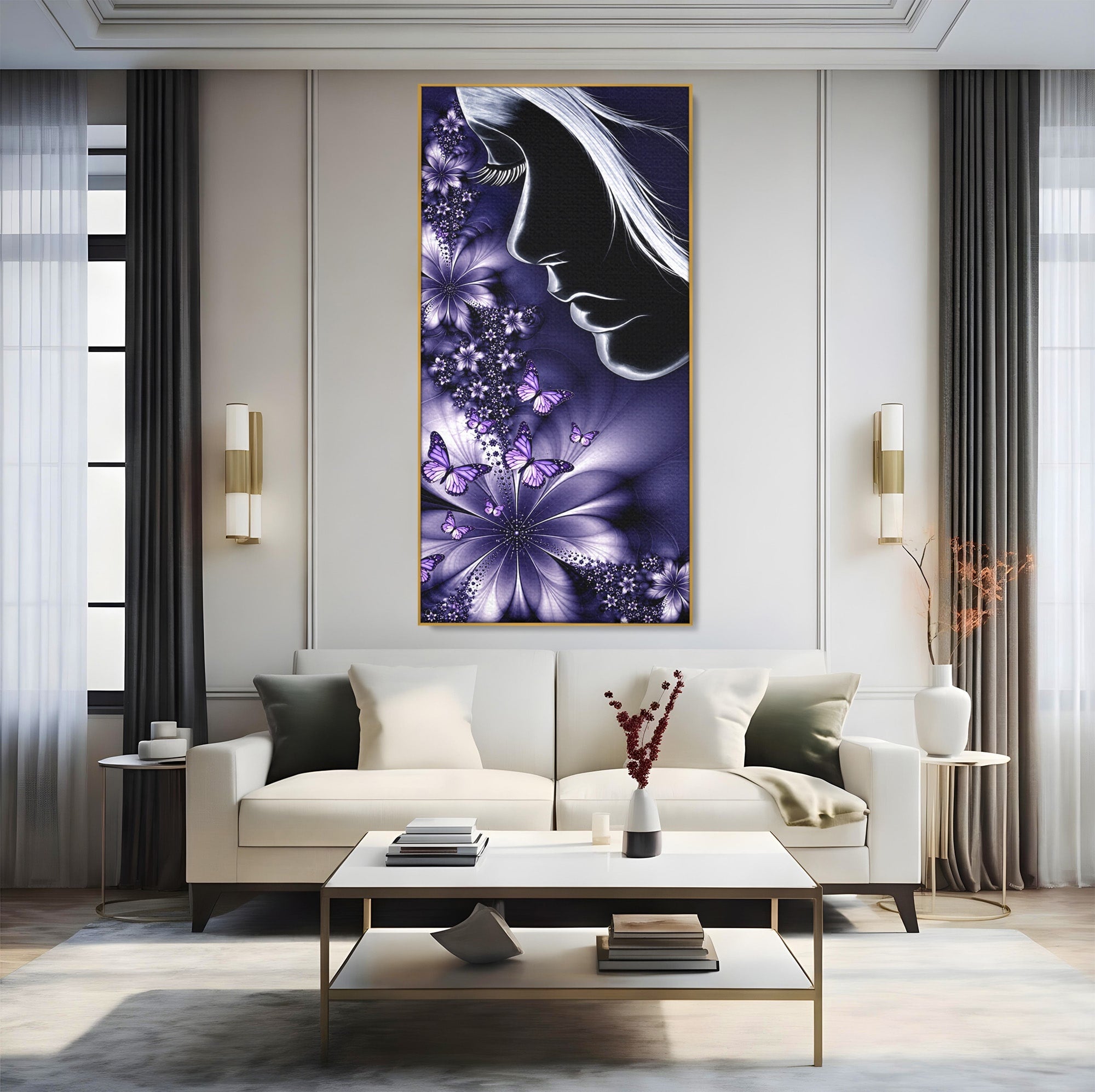 Tablou Canvas Premium LuxCanva® U1238, Fata Si Fluturii, Arta Abstracta, Fata, Fluturi, Dormitor, Visare, Culori Vibrante