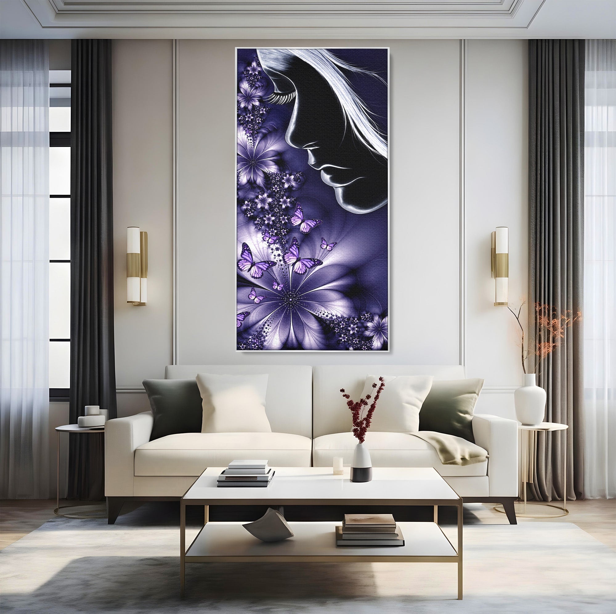 Tablou Canvas Premium LuxCanva® U1238, Fata Si Fluturii, Arta Abstracta, Fata, Fluturi, Dormitor, Visare, Culori Vibrante