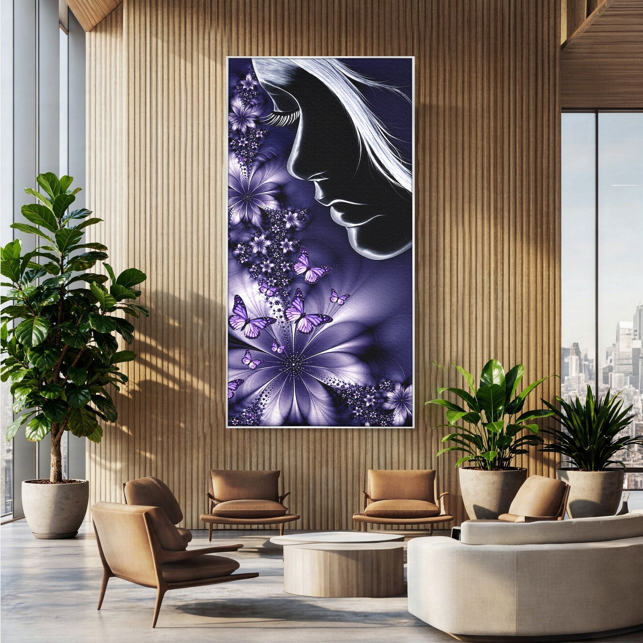 Tablou Canvas Premium LuxCanva® U1238, Fata Si Fluturii, Arta Abstracta, Fata, Fluturi, Dormitor, Visare, Culori Vibrante