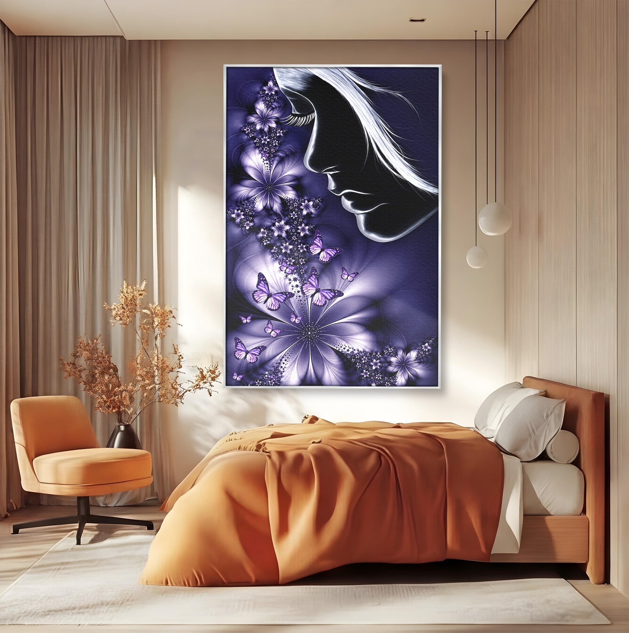 Tablou Canvas Premium LuxCanva® U1238, Fata Si Fluturii, Arta Abstracta, Fata, Fluturi, Dormitor, Visare, Culori Vibrante
