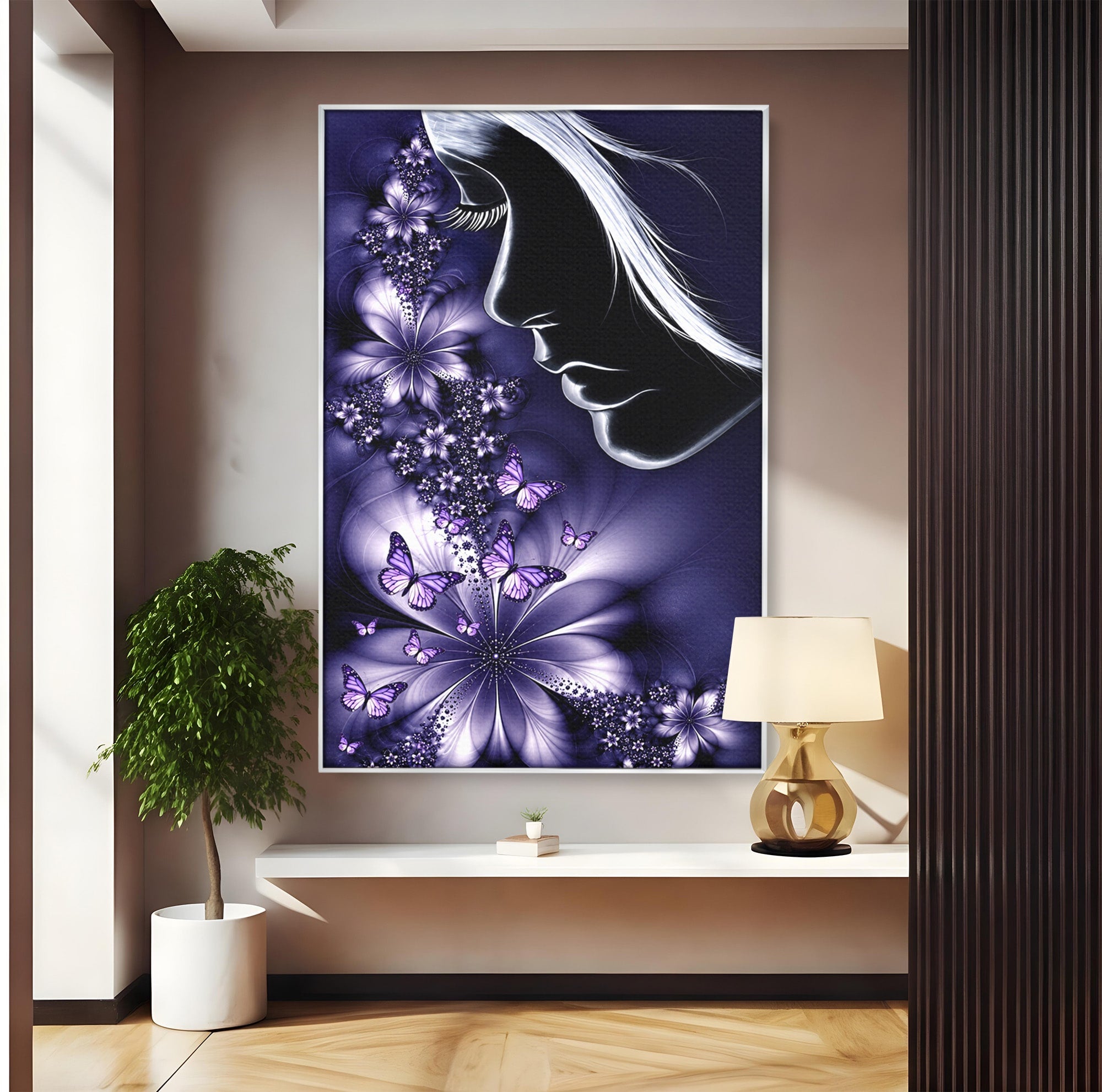 Tablou Canvas Premium LuxCanva® U1238, Fata Si Fluturii, Arta Abstracta, Fata, Fluturi, Dormitor, Visare, Culori Vibrante