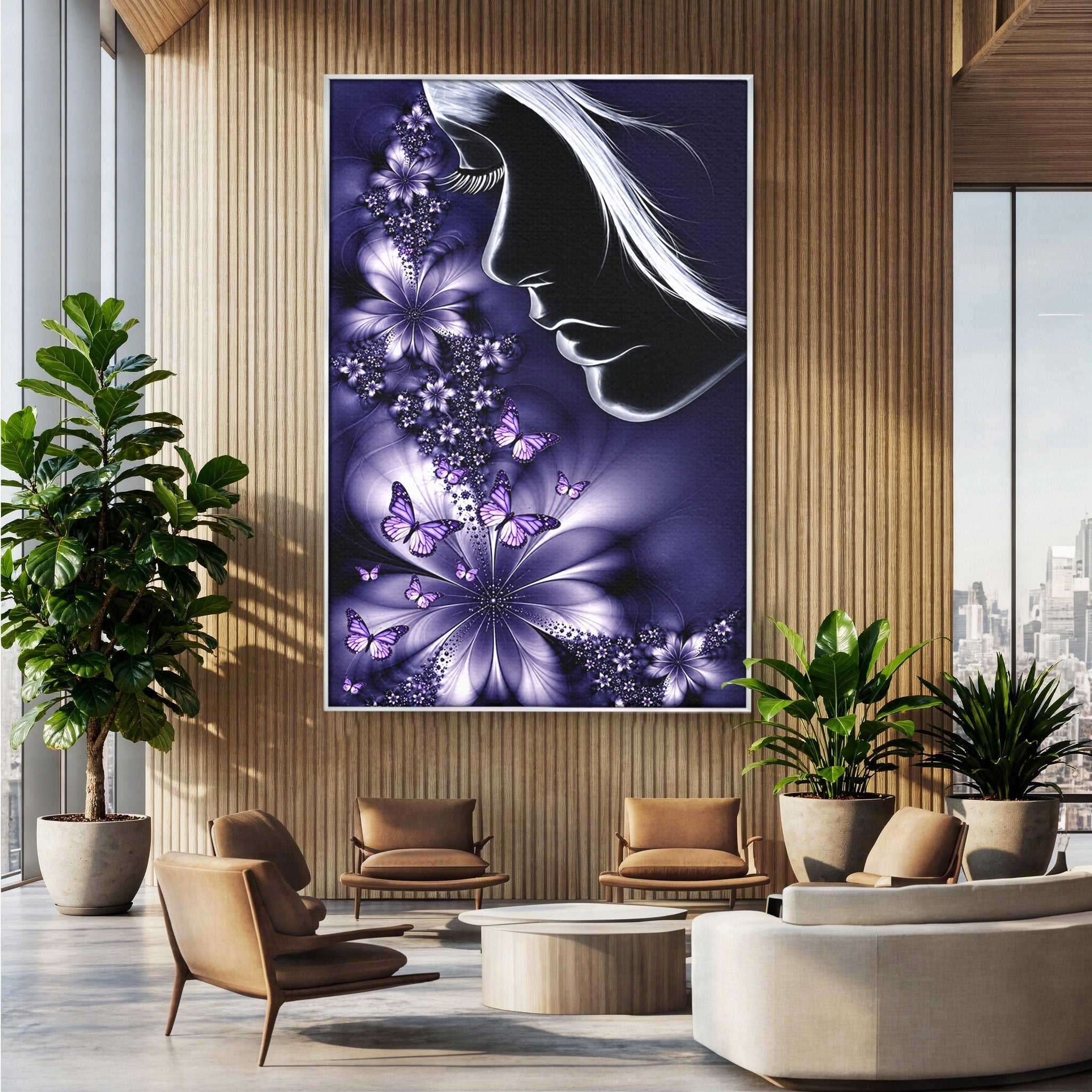 Tablou Canvas Premium LuxCanva® U1238, Fata Si Fluturii, Arta Abstracta, Fata, Fluturi, Dormitor, Visare, Culori Vibrante