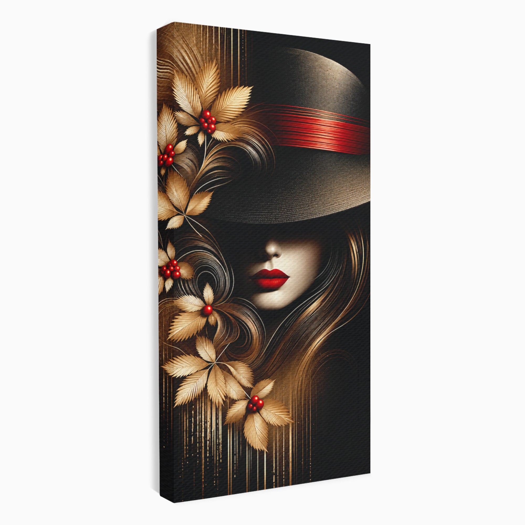 Tablou Canvas Premium LuxCanva® U1239, Femeie Misterioasa Cu Palarie, Portret, Eleganta, Moda, Femeie, Birou, Culori Vibrante