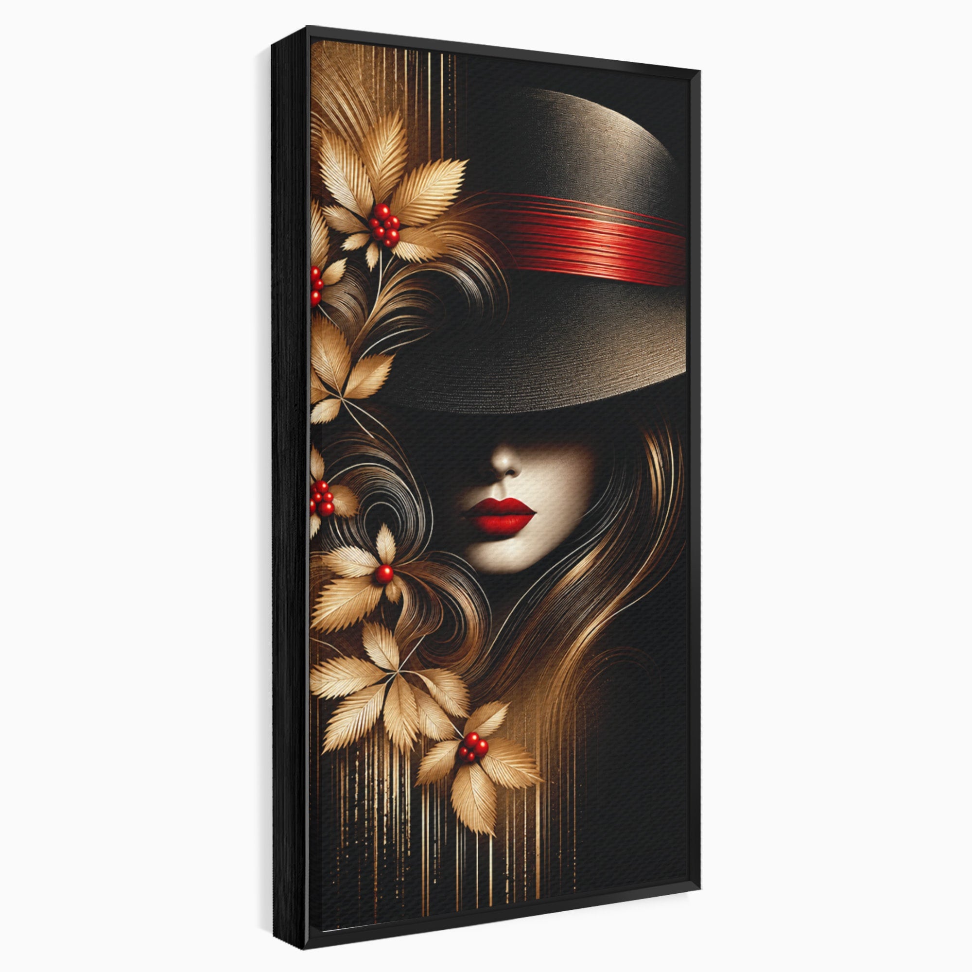 Tablou Canvas Premium LuxCanva® U1239, Femeie Misterioasa Cu Palarie, Portret, Eleganta, Moda, Femeie, Birou, Culori Vibrante