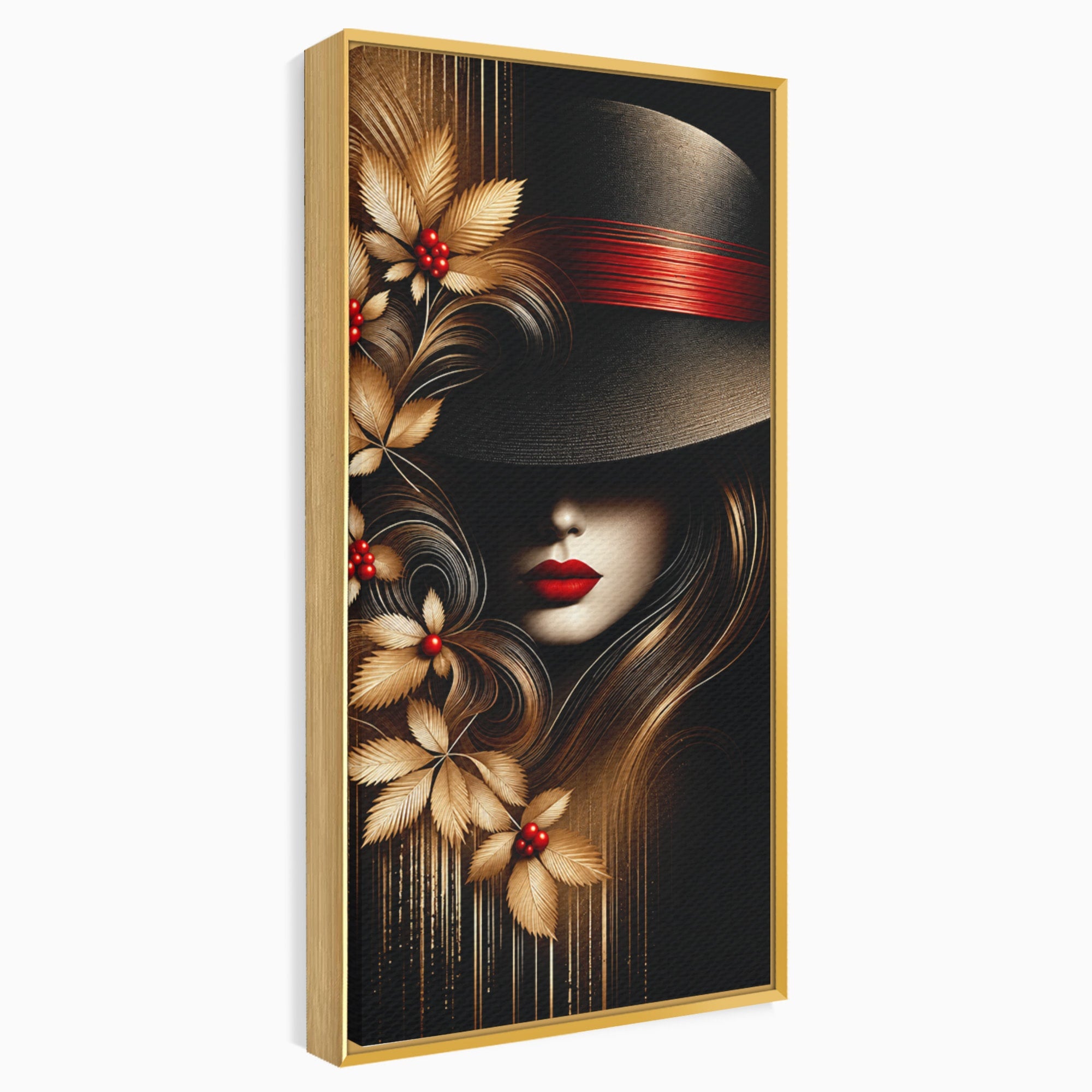 Tablou Canvas Premium LuxCanva® U1239, Femeie Misterioasa Cu Palarie, Portret, Eleganta, Moda, Femeie, Birou, Culori Vibrante