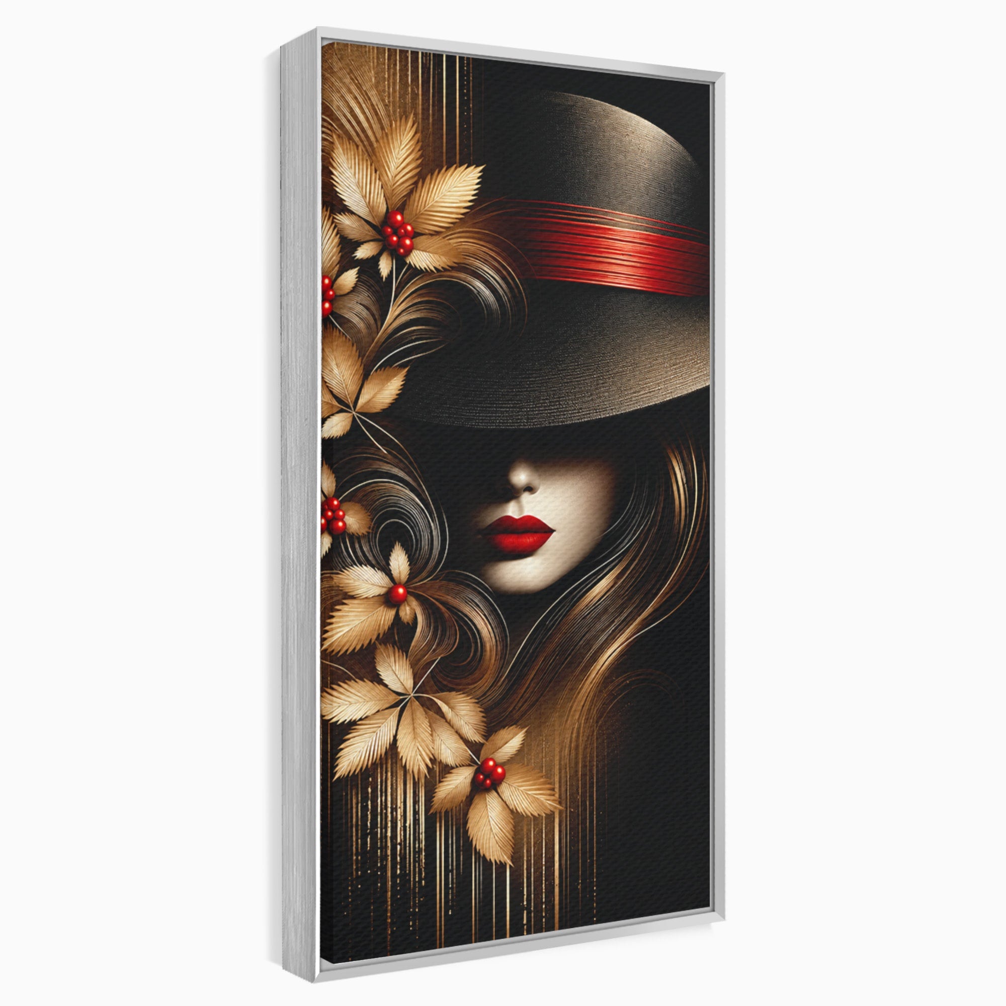 Tablou Canvas Premium LuxCanva® U1239, Femeie Misterioasa Cu Palarie, Portret, Eleganta, Moda, Femeie, Birou, Culori Vibrante