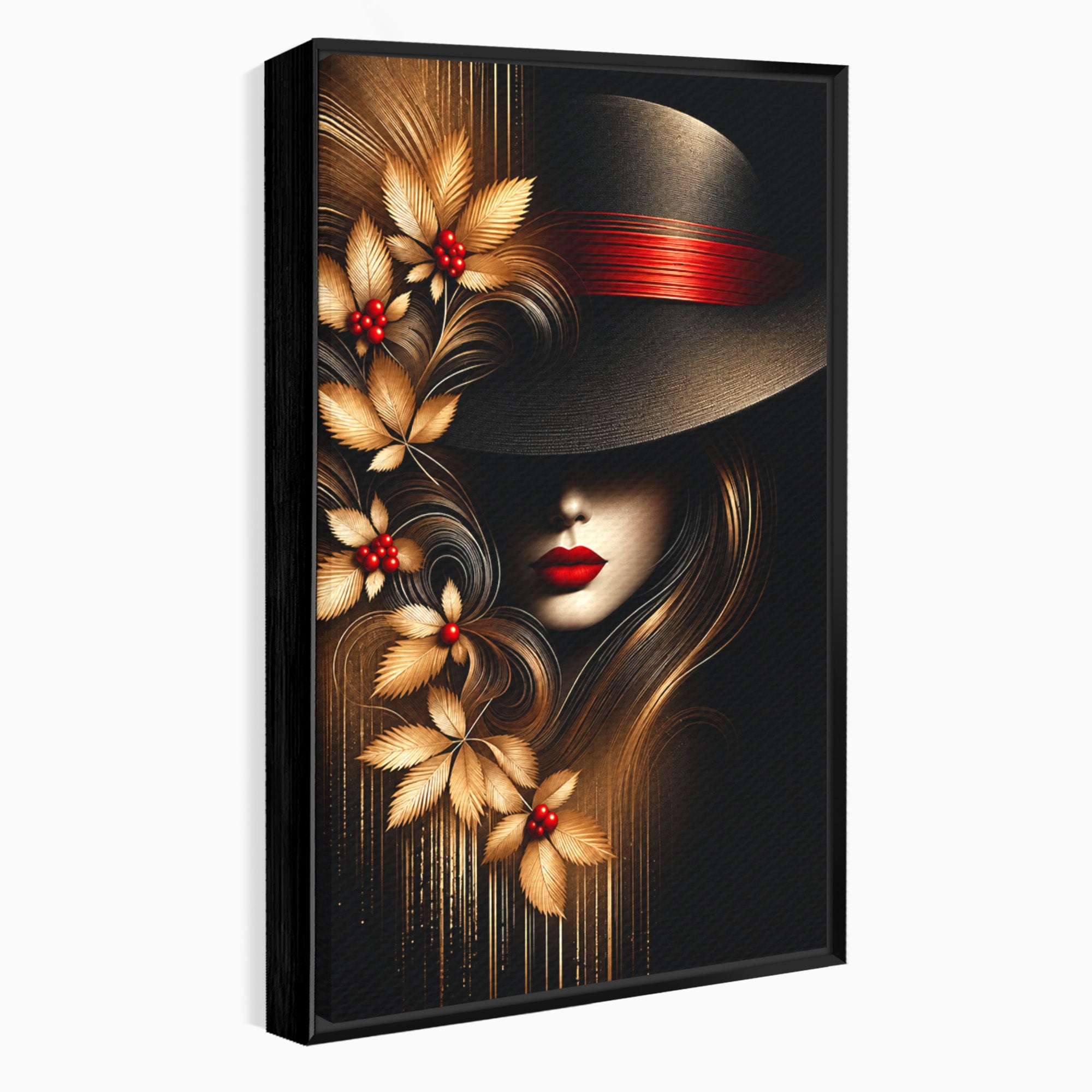 Tablou Canvas Premium LuxCanva® U1239, Femeie Misterioasa Cu Palarie, Portret, Eleganta, Moda, Femeie, Birou, Culori Vibrante