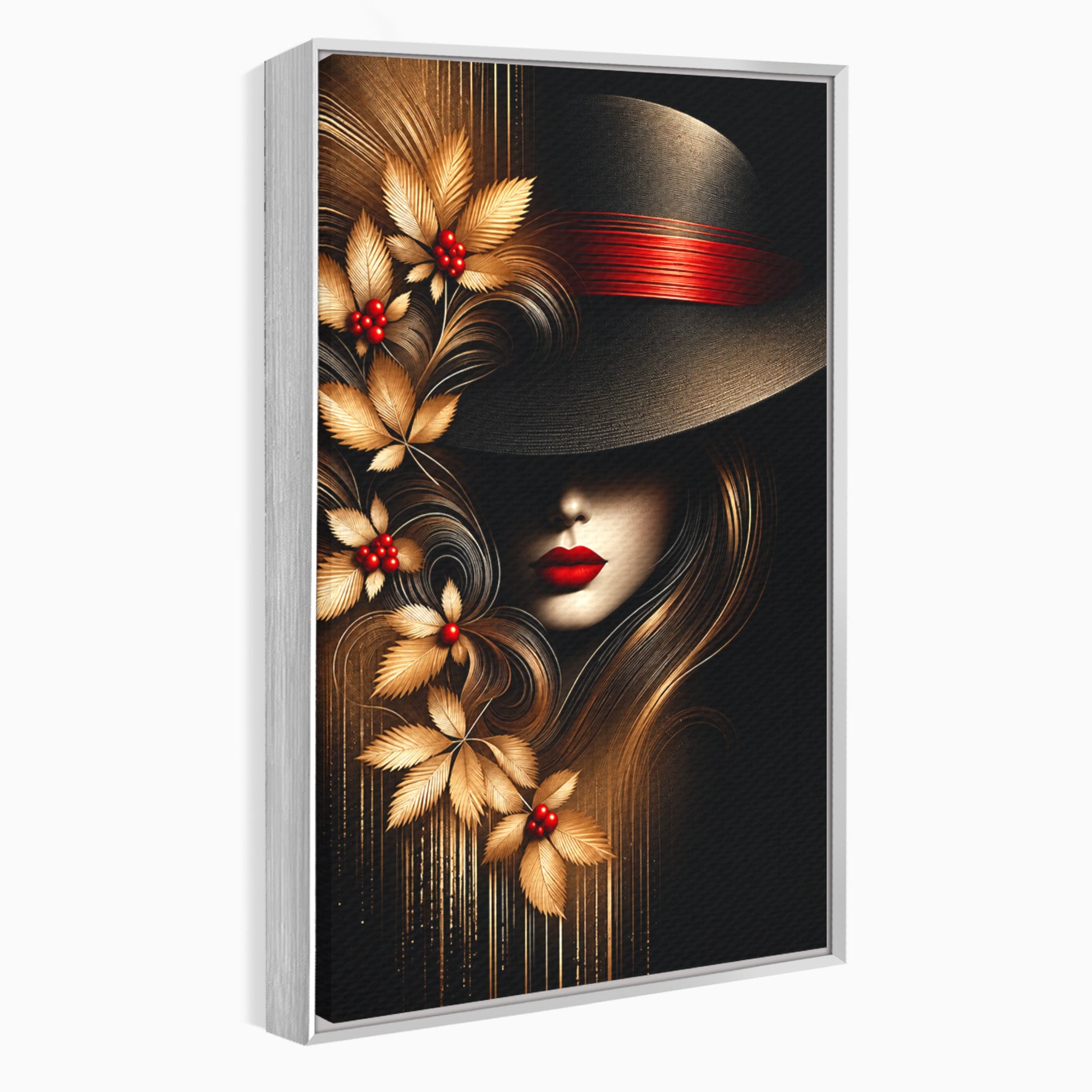 Tablou Canvas Premium LuxCanva® U1239, Femeie Misterioasa Cu Palarie, Portret, Eleganta, Moda, Femeie, Birou, Culori Vibrante