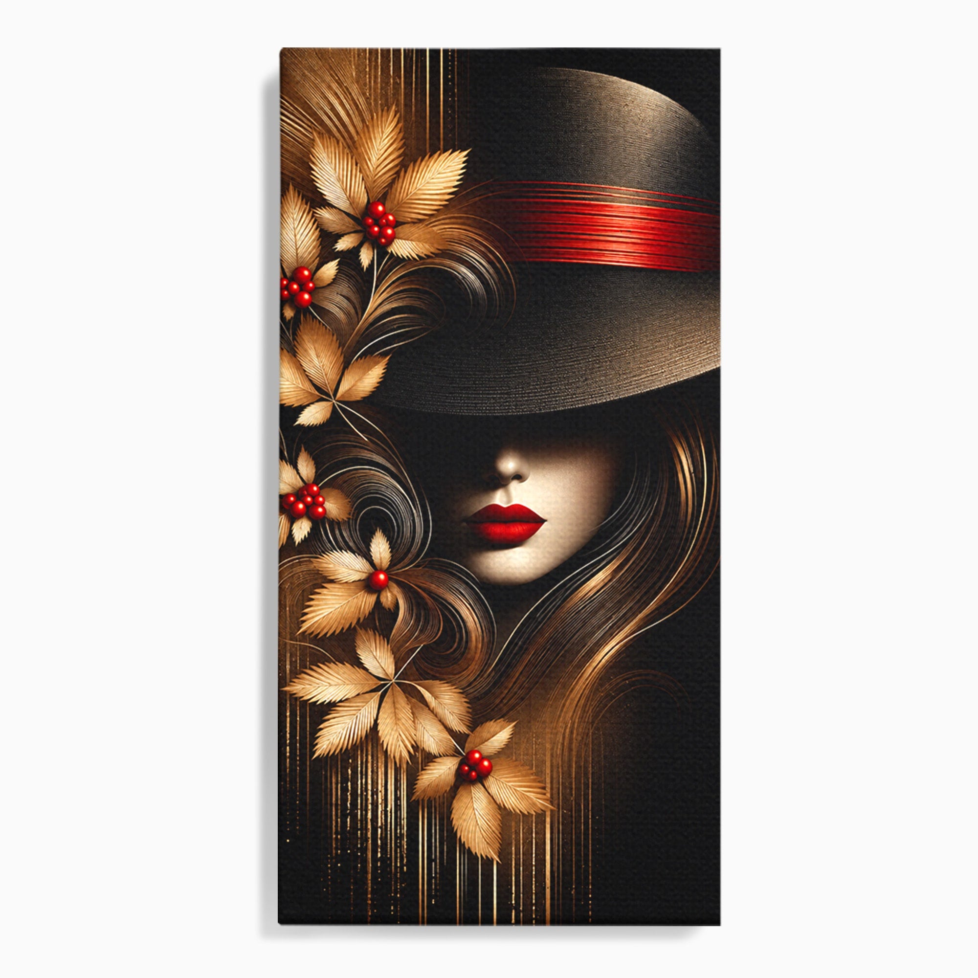 Tablou Canvas Premium LuxCanva® U1239, Femeie Misterioasa Cu Palarie, Portret, Eleganta, Moda, Femeie, Birou, Culori Vibrante